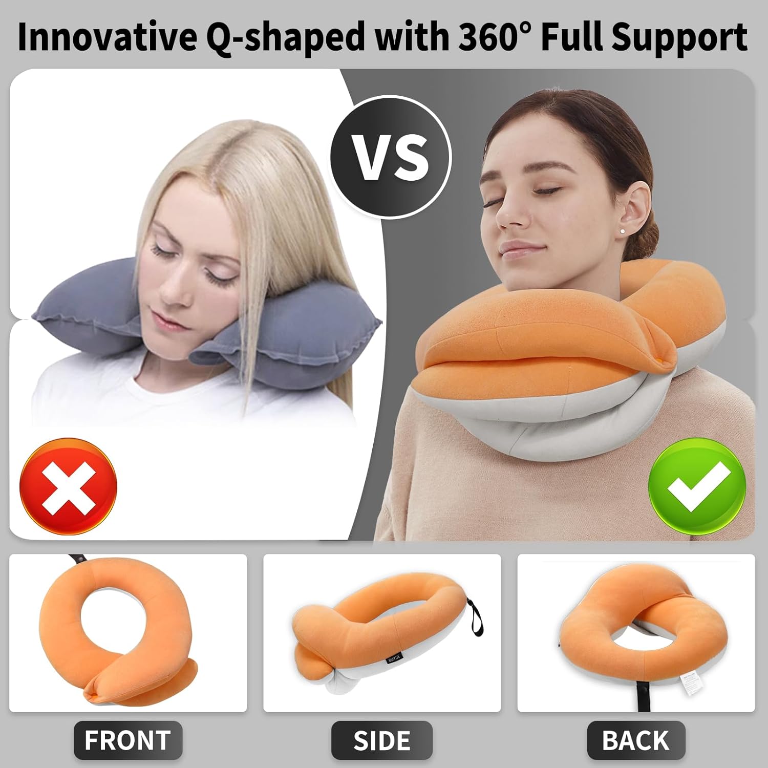 Travel Neck Pillow for Adults Ergonomic 360 Head Support Skin-Friendly Breathable