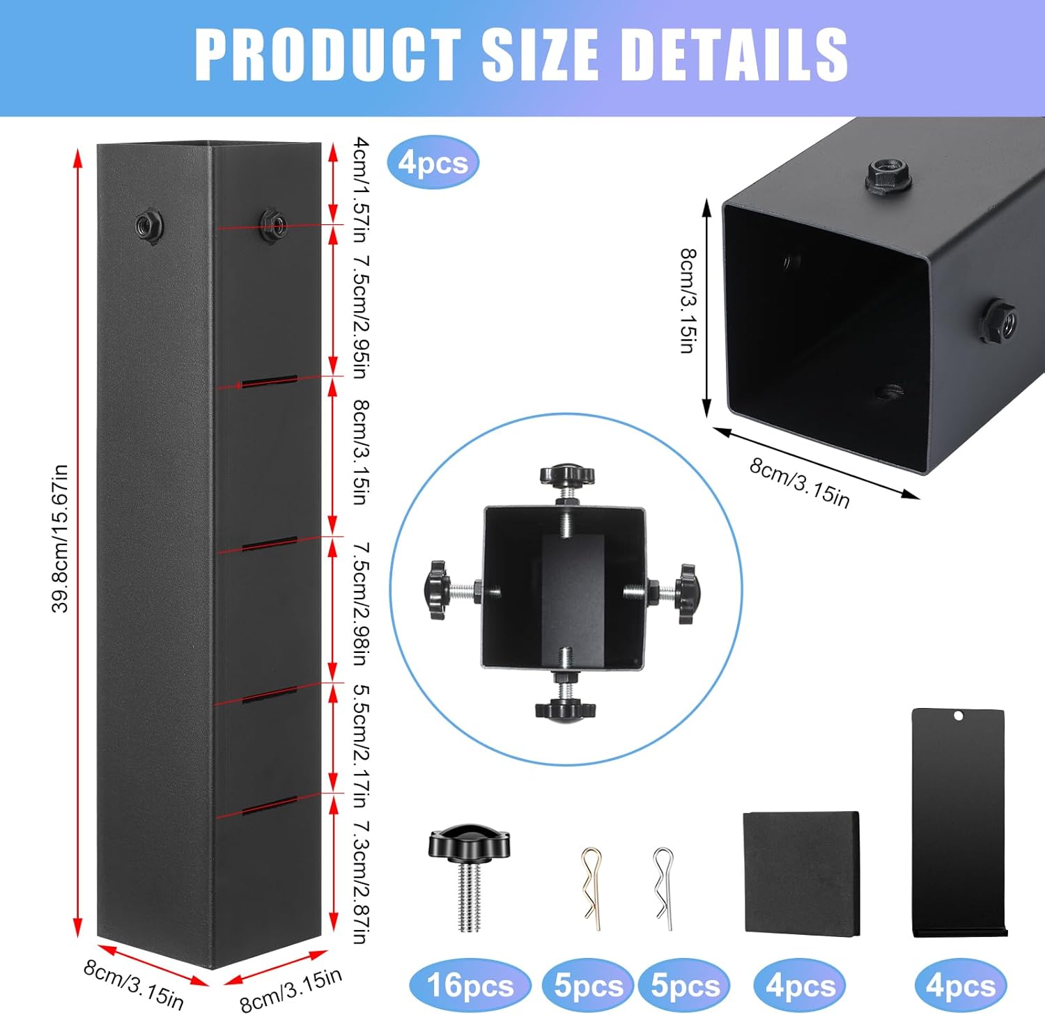 4 Pack Metal Bed Riser for Dorm Room 315 Inch Diameter Square Carbon Steel Adjustable Height Bed Risers