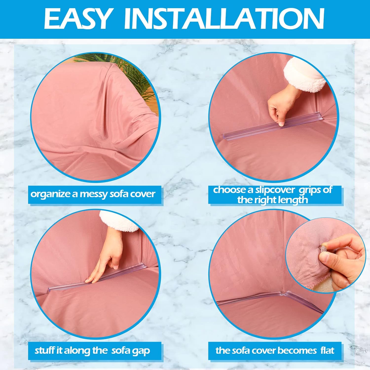 55-Piece Slipcover Set for Sofa Sectional Bed - Tuck Grips Dust Ruffle Pins Decorative Sofa Covers