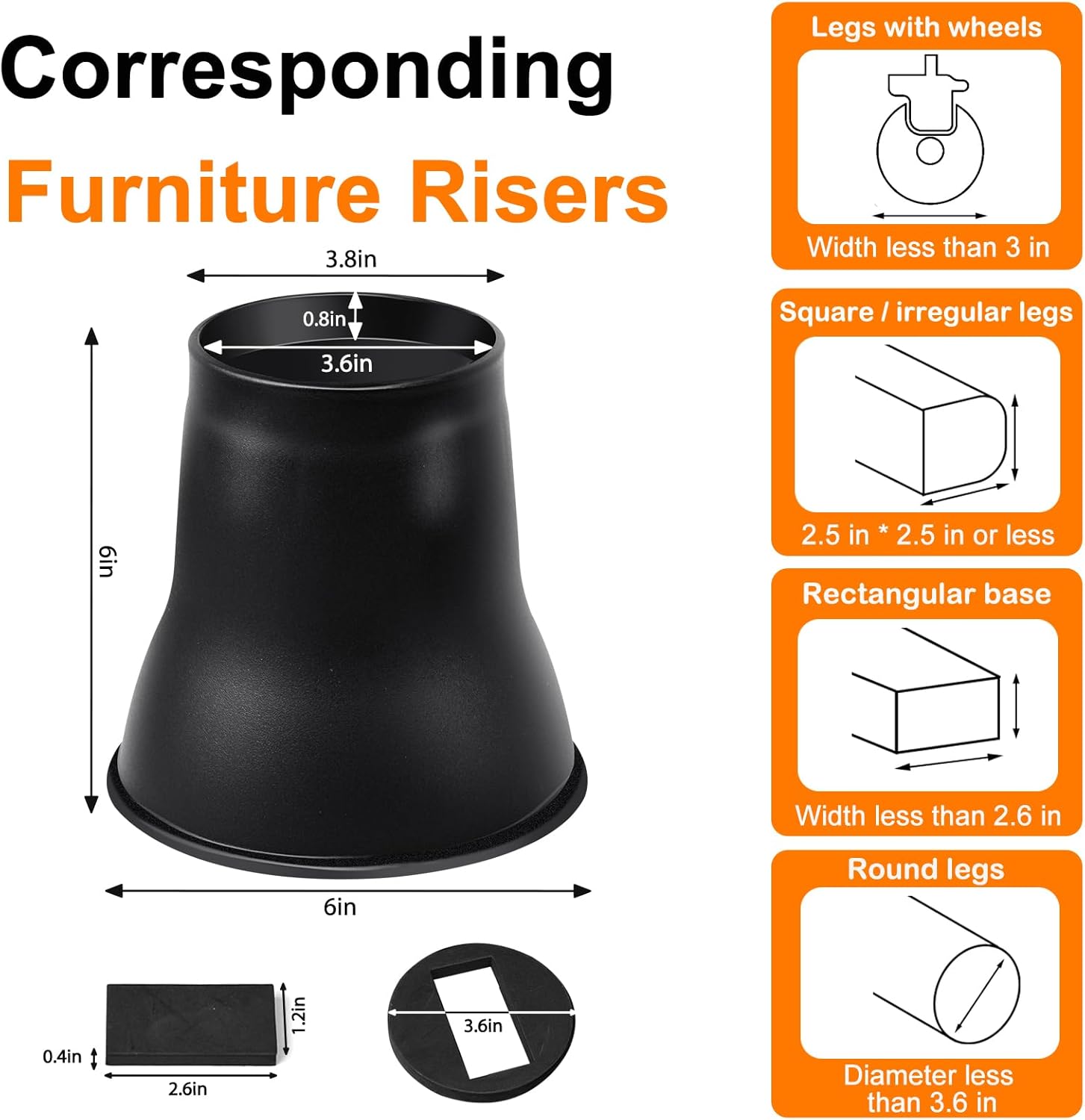 Shouwuhho Bed Risers 6 inch 4 Pack Heavy Duty for sofas beds desks up to 6000 lbs