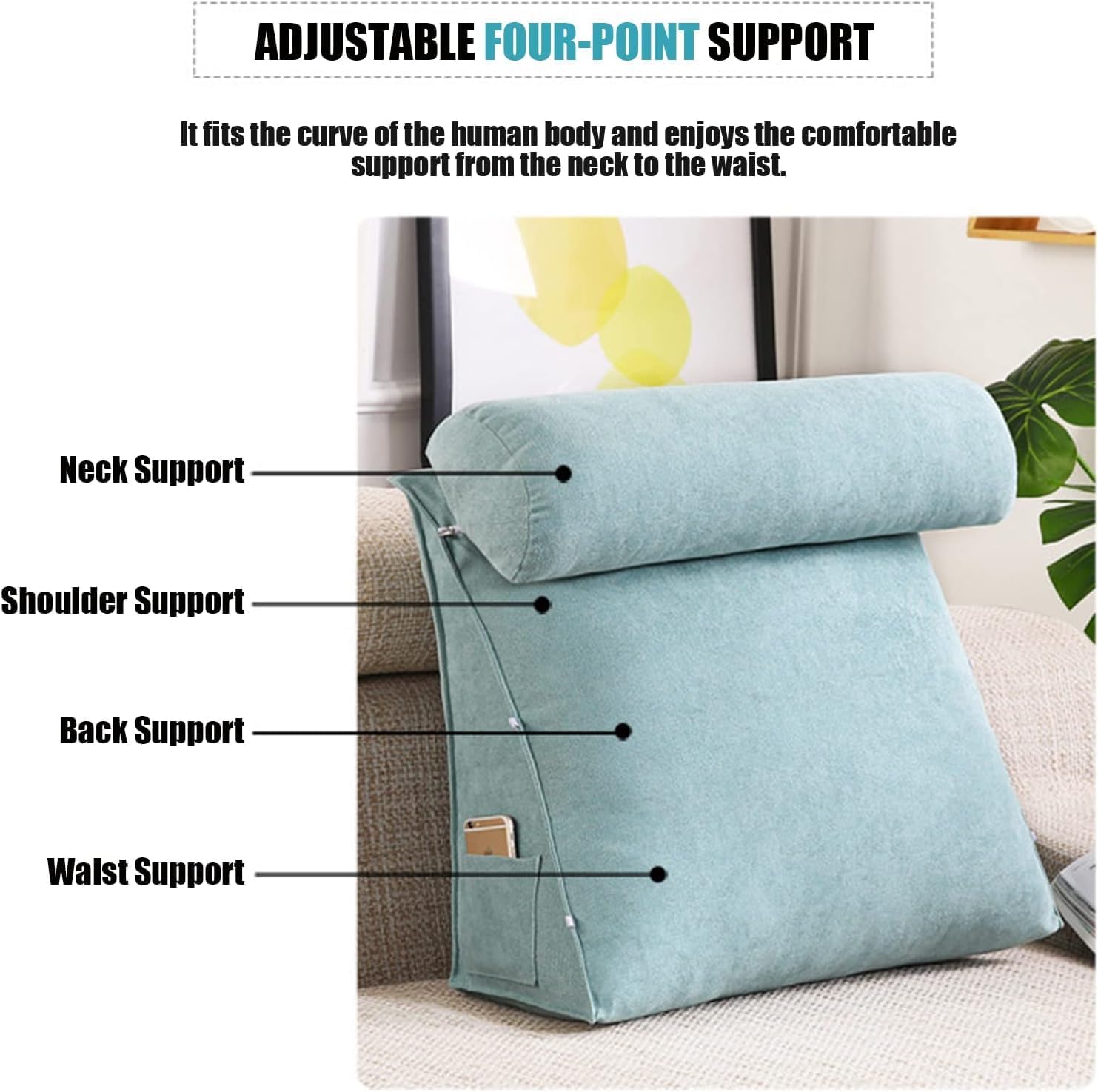 COZMAX Adjustable Triangular Bed Wedge Pillow Back Support Cushion with Removable Washable Cover