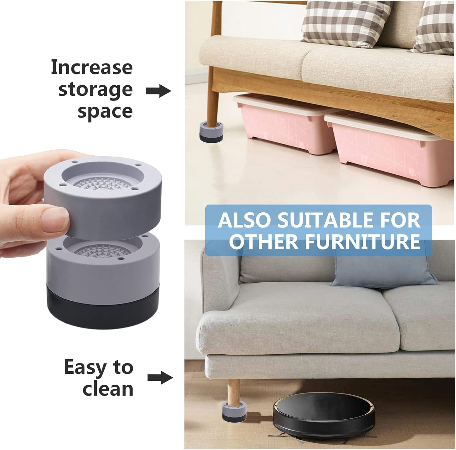 Adjustable Bed Risers 4-Piece Set - Durable for Beds Sofas Tables 1300 lbs Capacity