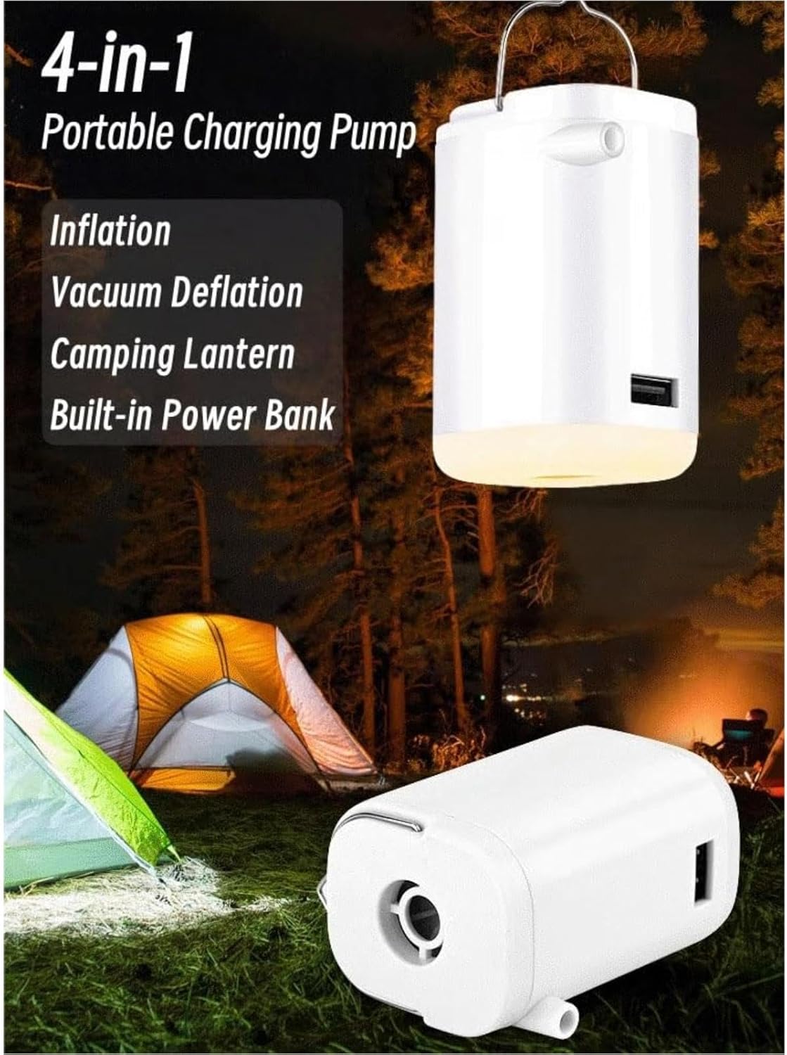 Small Mini Portable Inflatable Air Pump with LED Light for Camping Travel Home Use