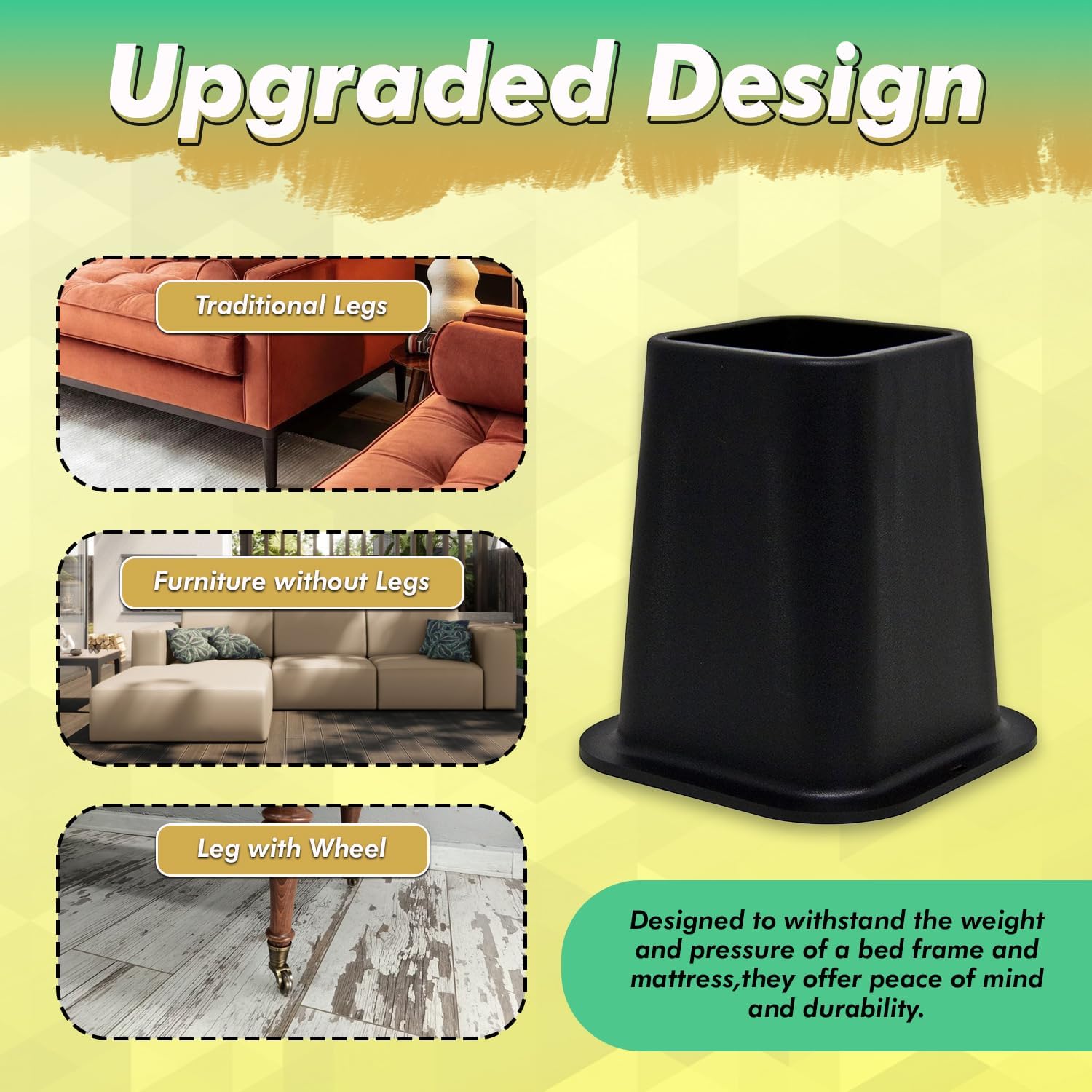 Sturdy Bed Risers for Sofa Desk Couch Table Black by Kings Brand