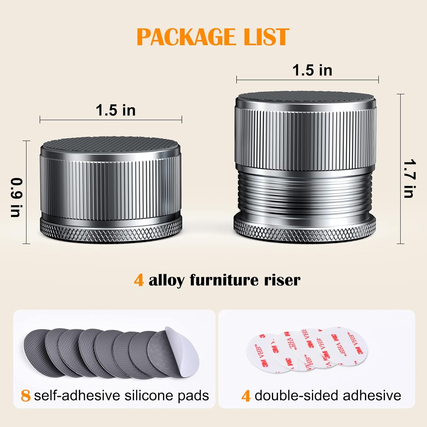 Nedeia Bed Risers Heavy Duty Self-Adhesive Durable Bed risers Set of 4 from 09-17 inches Support 2200 lbs