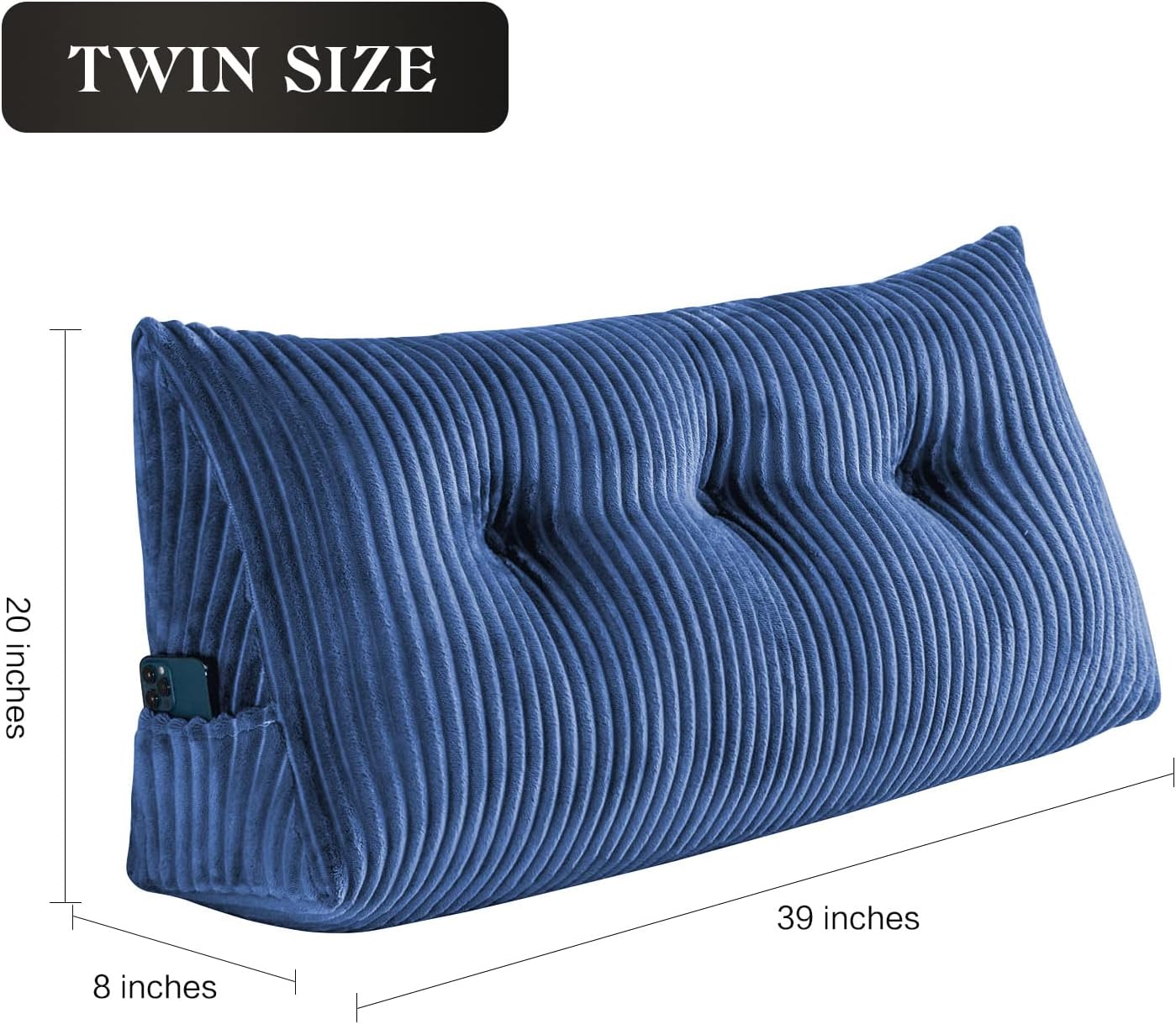 Large Headboard Pillow for Bed Rest Reading Bolster Support for Sitting Twin Size Blue