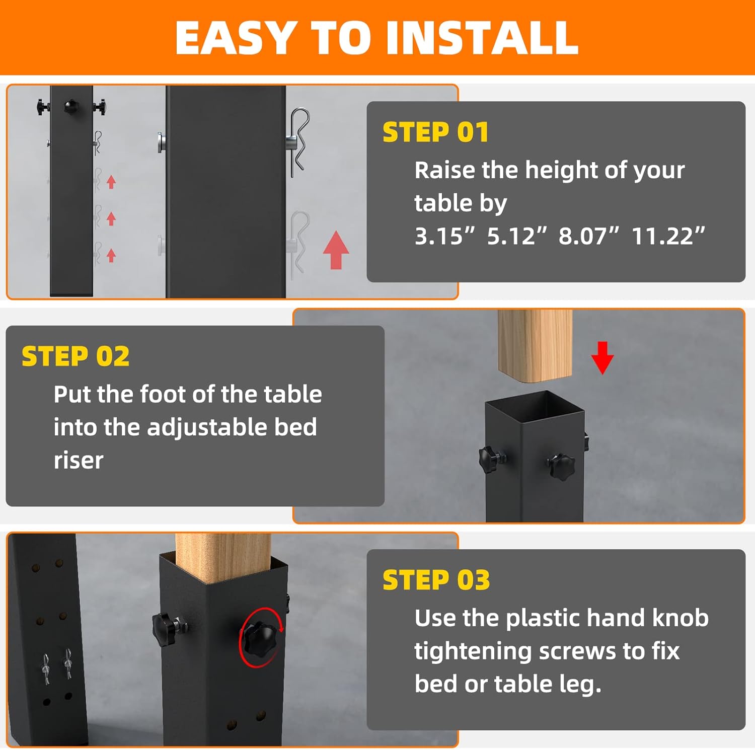 IREN introducer 4 Pack Super Heavy Carbon Steel Bed Risers Adjustable to 325181112 inches