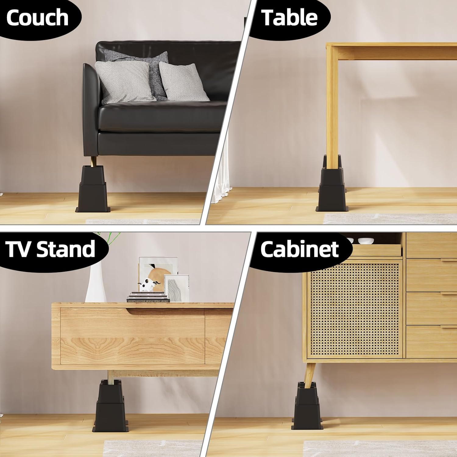 3 5 or 8 Inch Bed Risers Heavy Duty Set of 6 Black