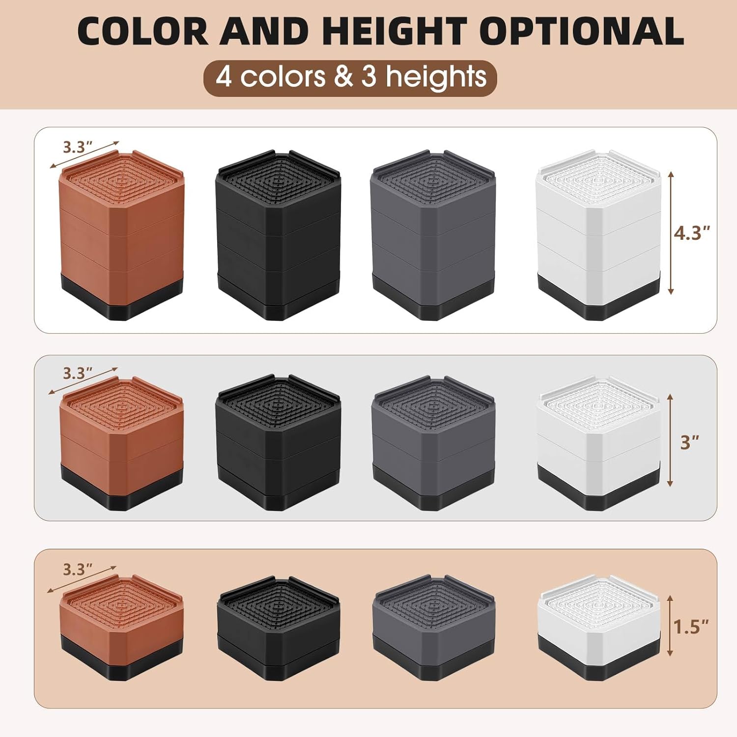 Adjustable Bed Riser for 15-3 inches Durable Non-Slip for Beds Sofas Load up to 4000 lbs Grey