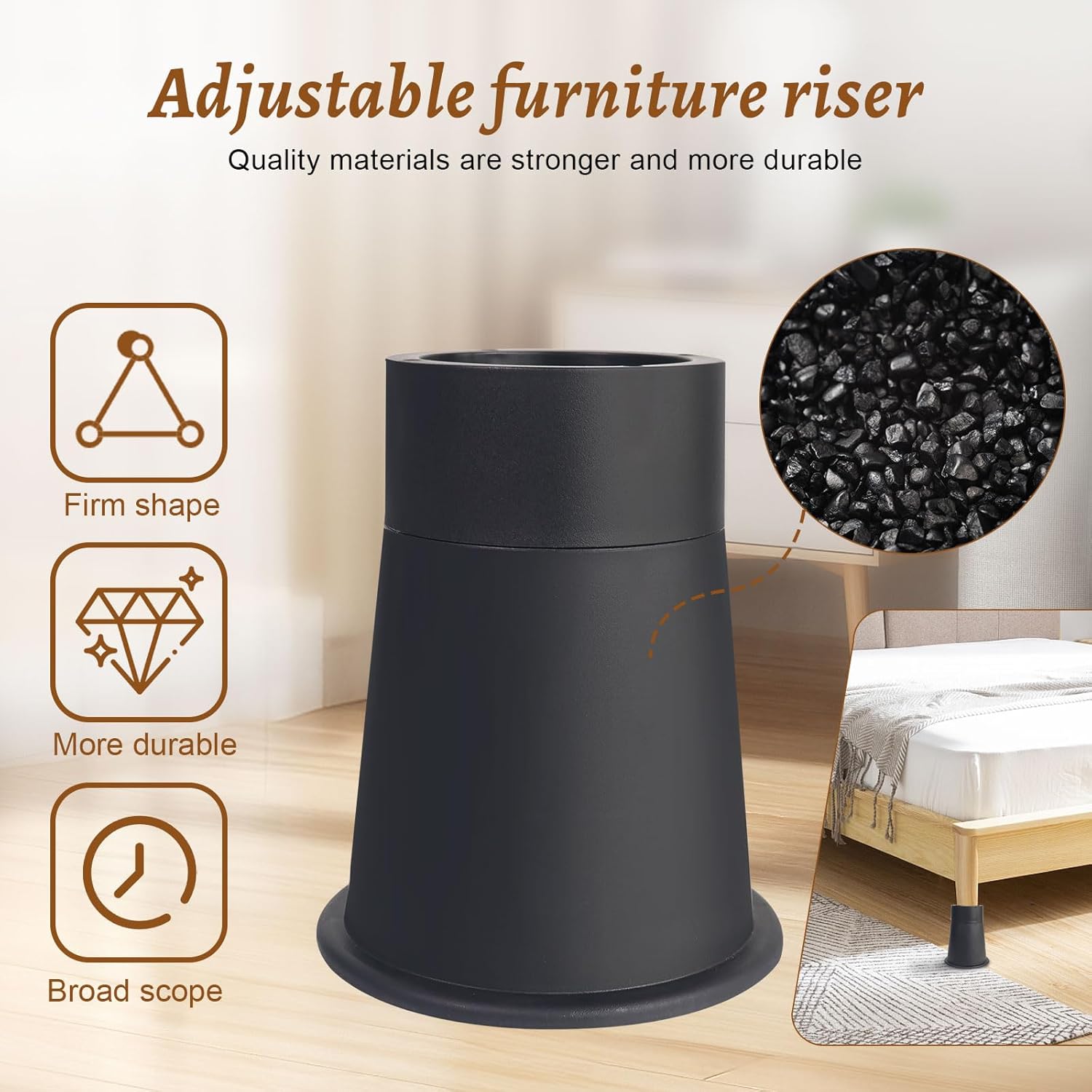 6-Inch Round Heavy Duty Bed Risers with Anti-Slip Shock Absorbing Design