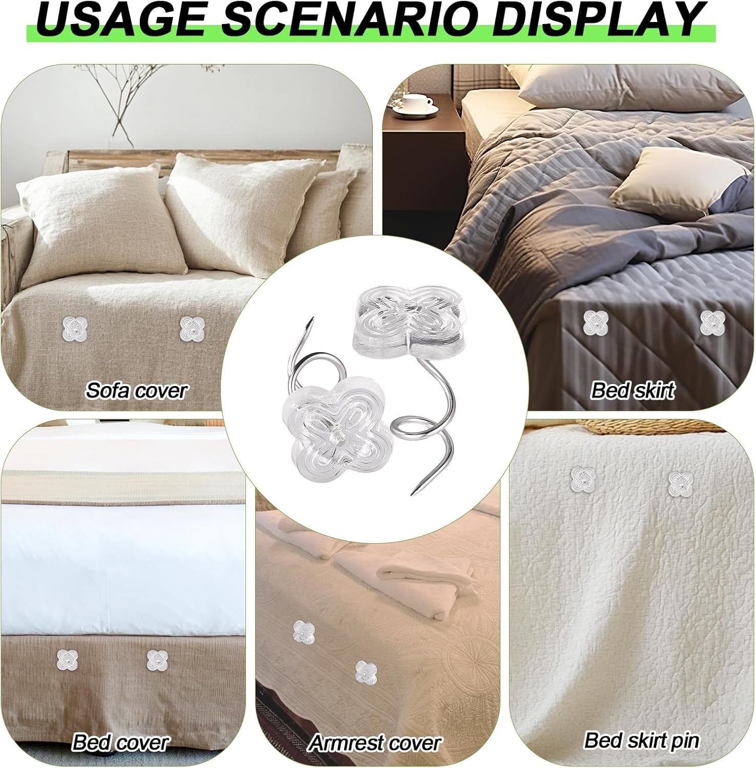 100-Piece Bed Skirt Pins Four-Leaf Clover Twist Pins for Upholstery Tacks and Slipcovers