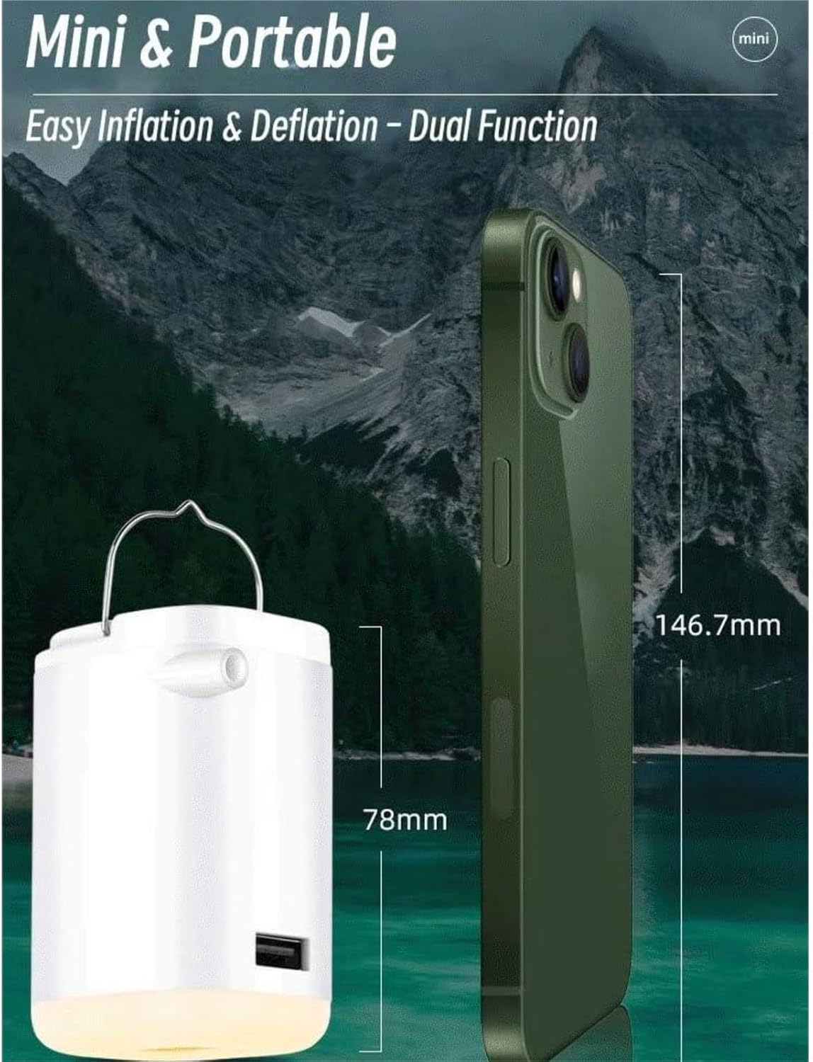 Small Mini Portable Inflatable Air Pump with LED Light for Camping Travel Home Use
