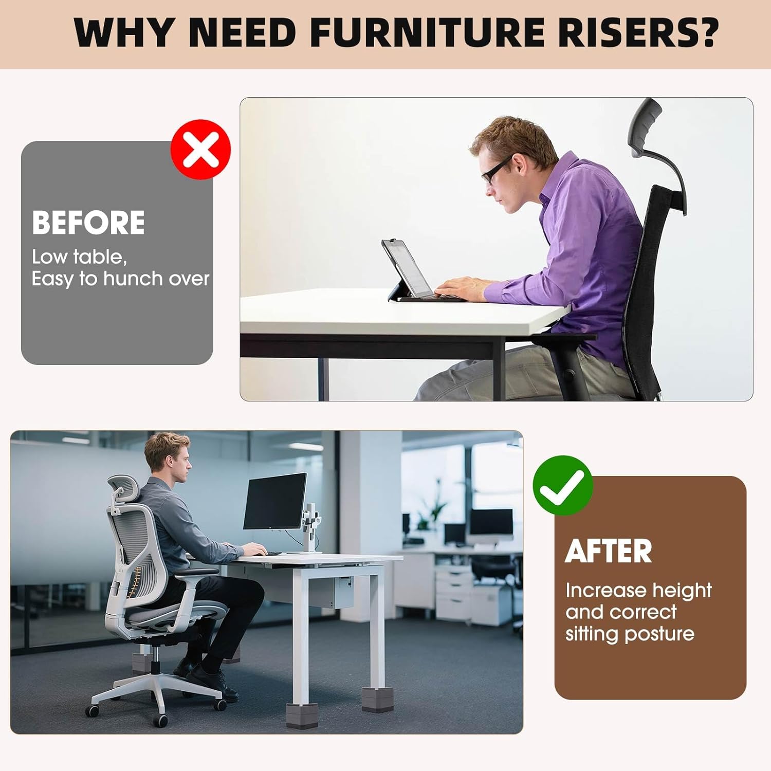 Adjustable Bed Riser for 15-3 inches Durable Non-Slip for Beds Sofas Load up to 4000 lbs Grey