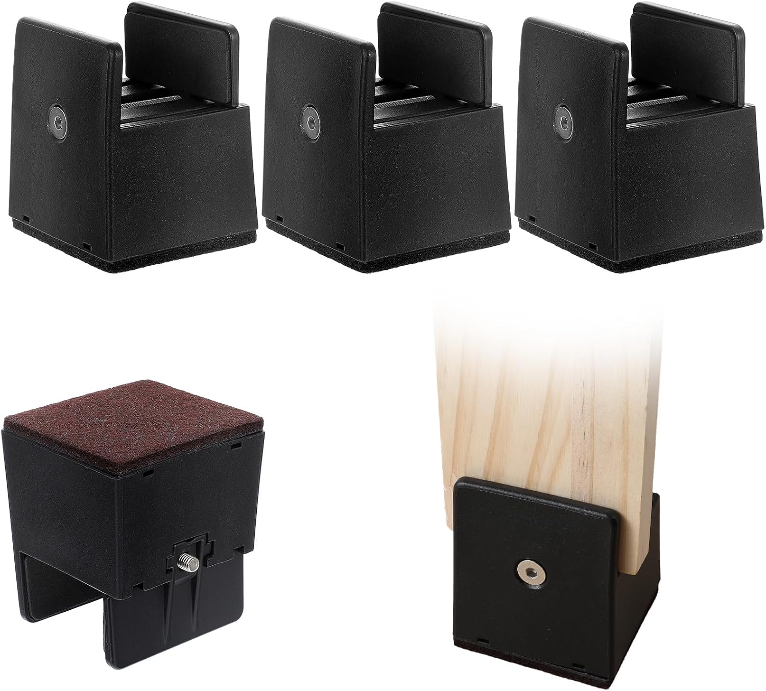 4 PCS 2 Inch Bed Risers Adjustable Furniture Risers Non-Slip Base 500Lbs Support Black