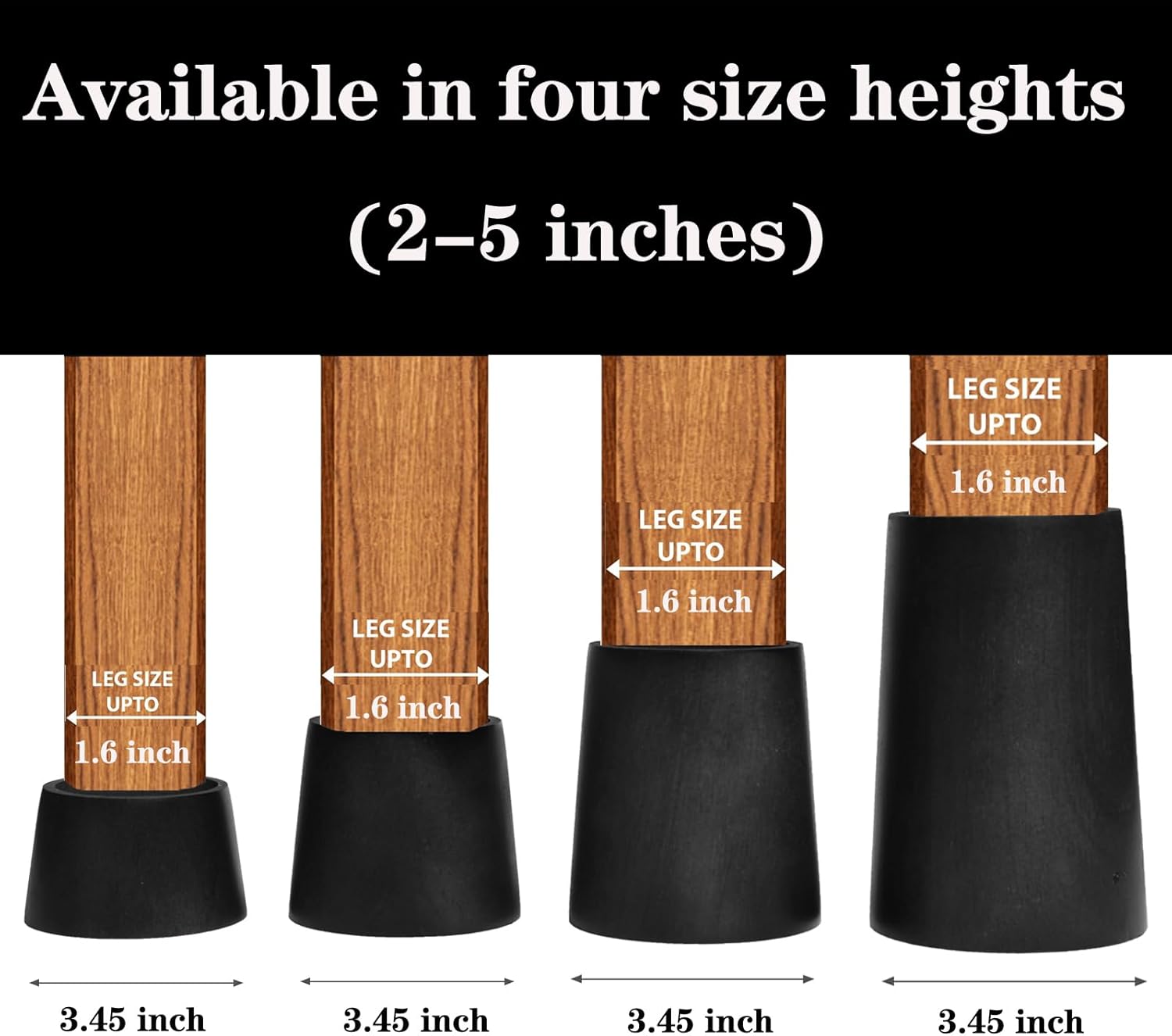 Black Tapered Bed Risers Set of 4 Heavy Duty Bed Risers with Felt Pads