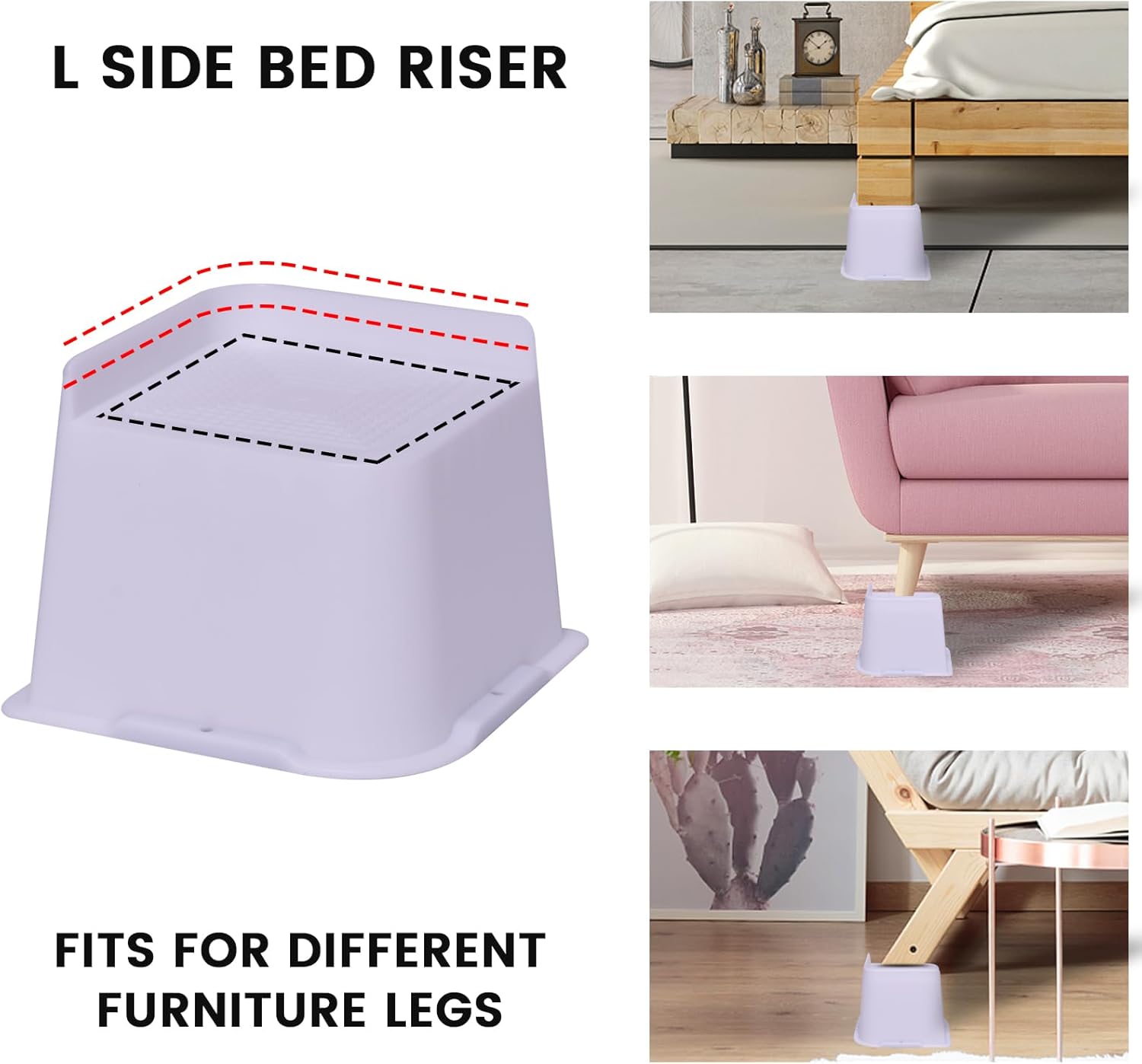 4 Inch Bed Risers 4 Pack White Heavy Duty Support Up to 6000 Lbs