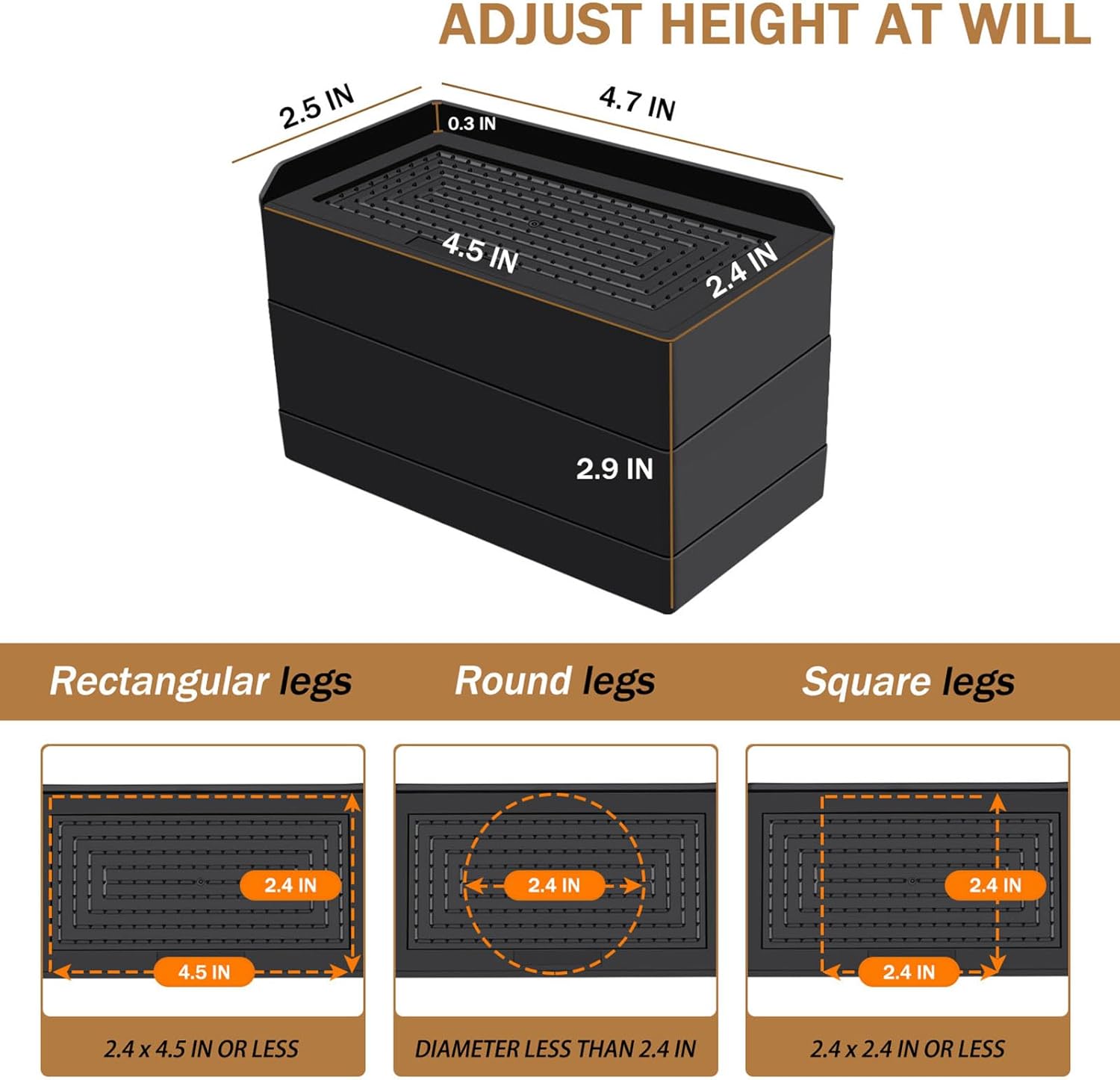 Durable Bed Risers Heavy Duty 3 Inch Stackable L-Shape for Sofa Desk or Couch
