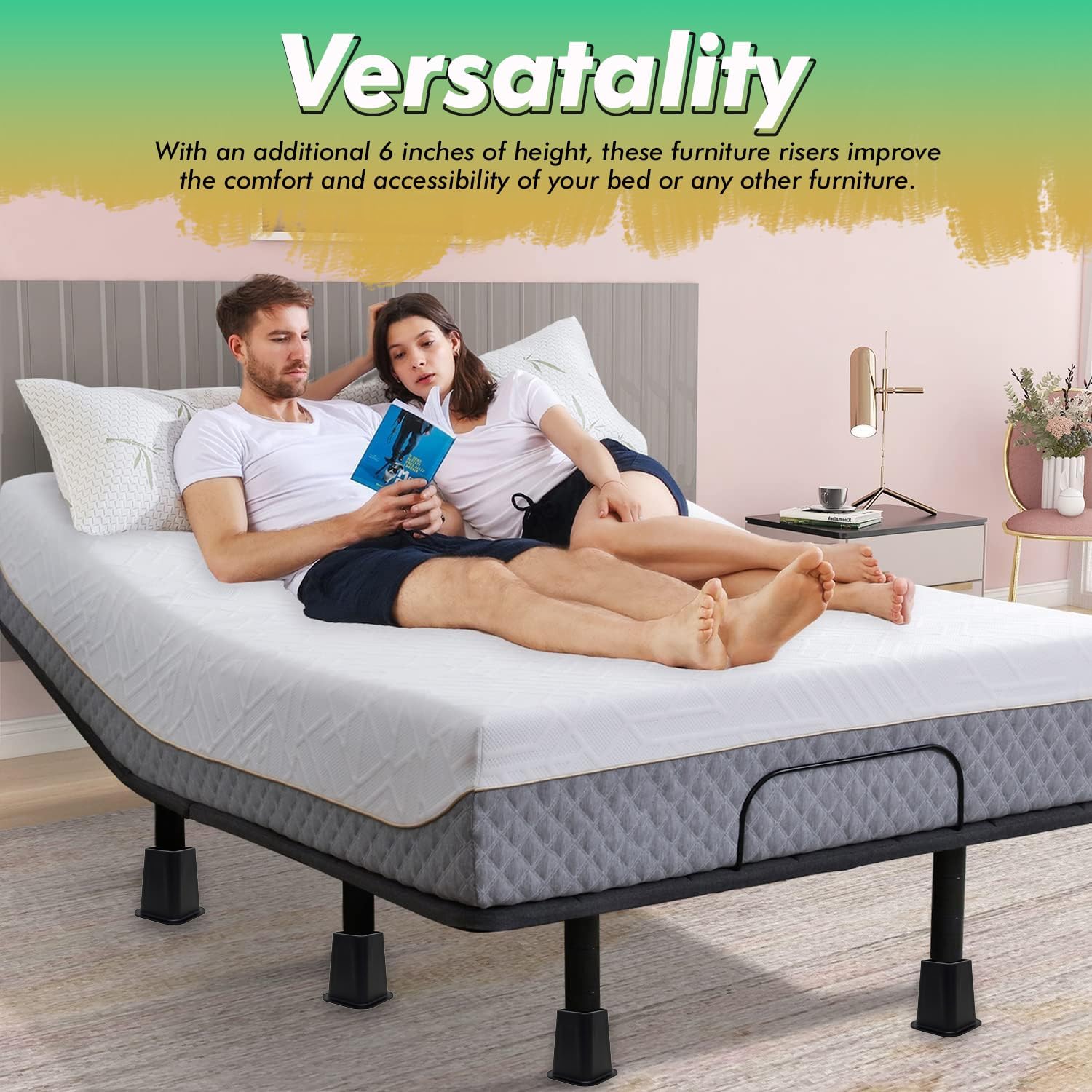 Sturdy Bed Risers for Sofa Desk Couch Table Black by Kings Brand