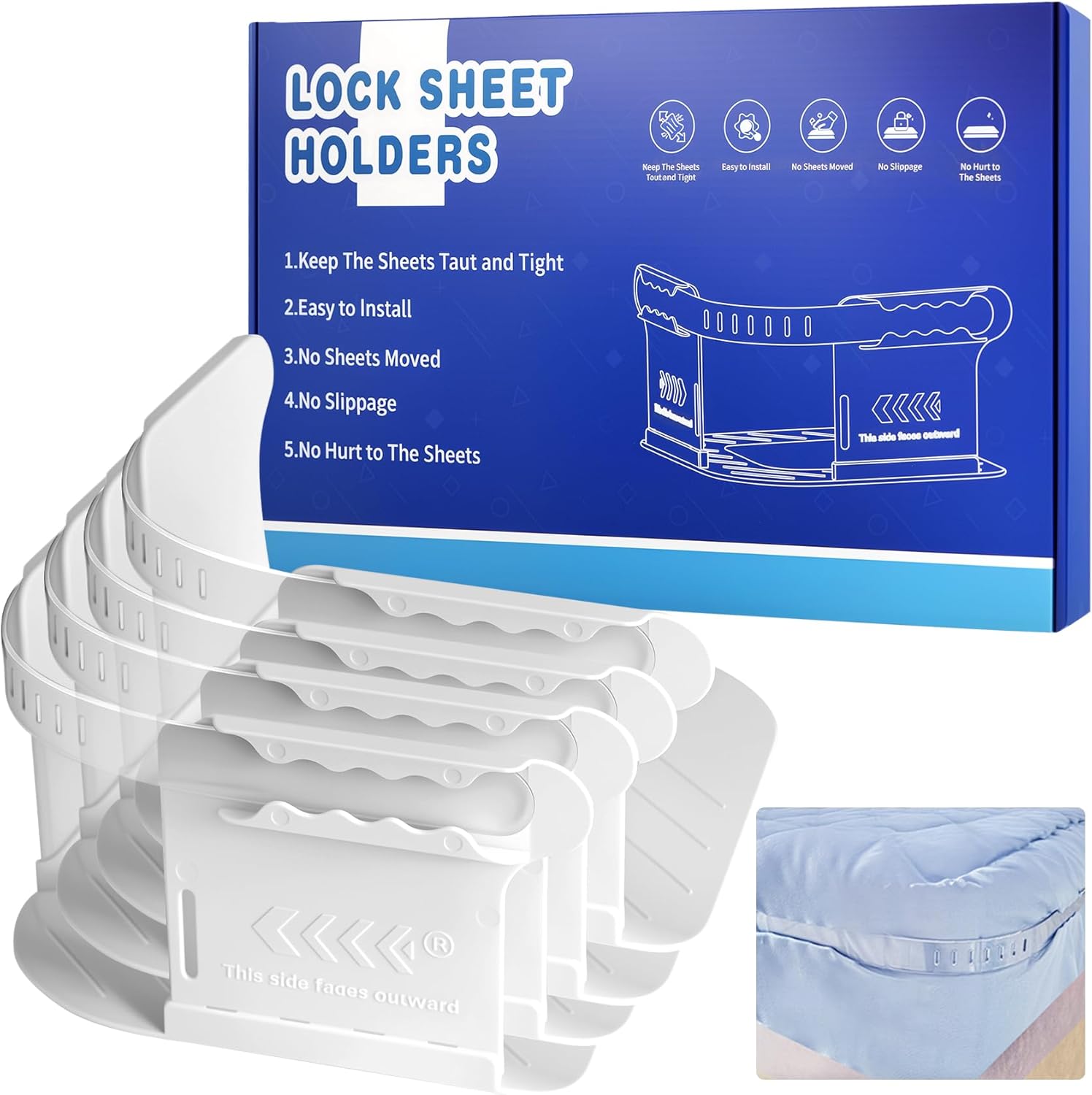 YnipandaHeavy-Duty Bed Sheet Holder with 4PCS Lock Strips for Mattress Keep Sheets Tight Secure in Place