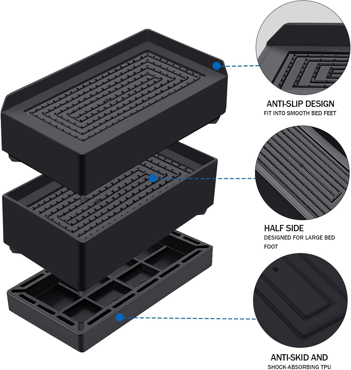 Sturdy Heavy Duty Bed Risers for Beds Sofas and Tables 4-Pack with Non-Slip Design
