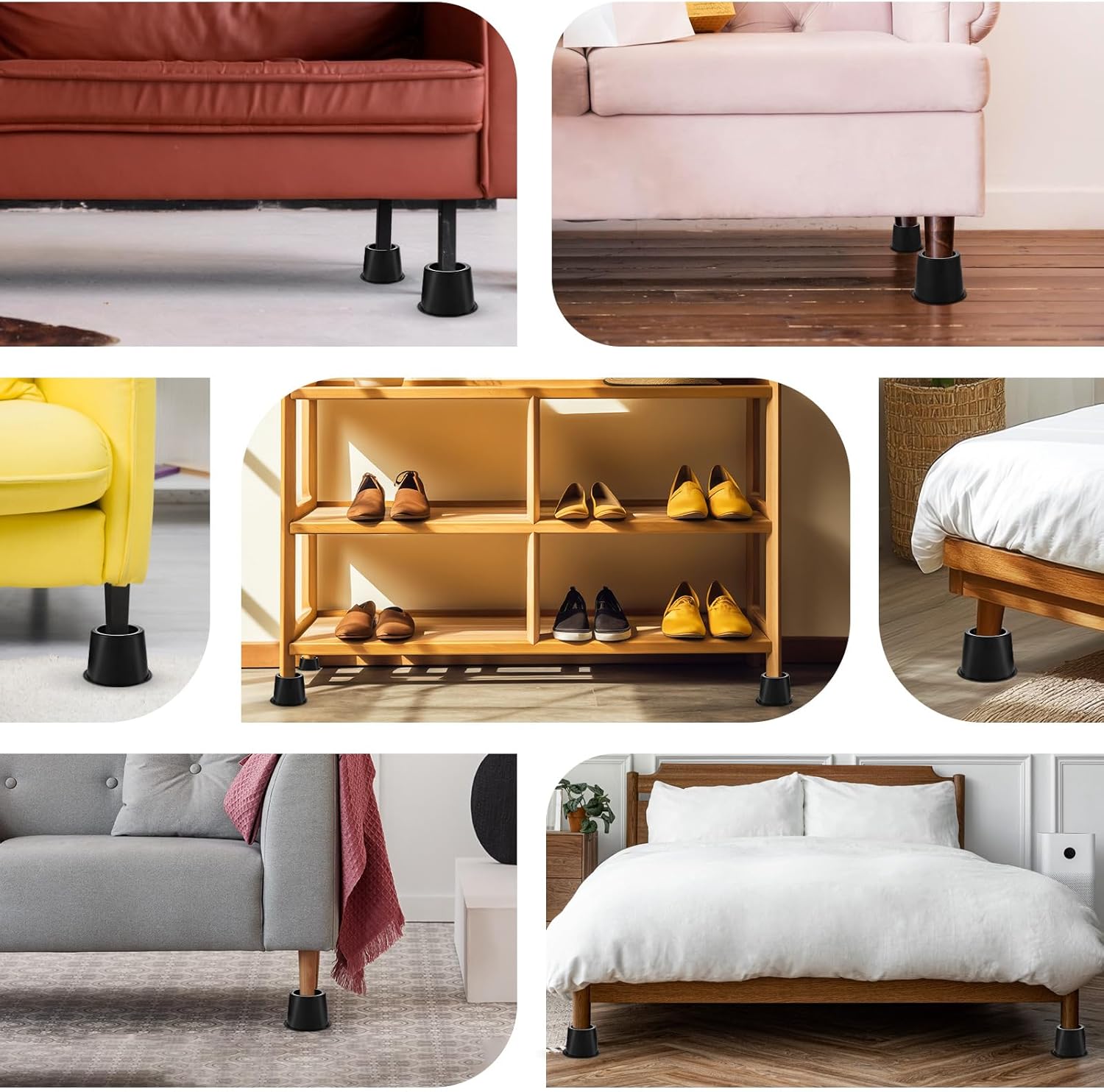 Powerful Bed Riser - 9-Piece Heavy Duty 4-Inch Round Bed Risers with Non-Slip Foam Pads for Chairs Sofas Tables Beds
