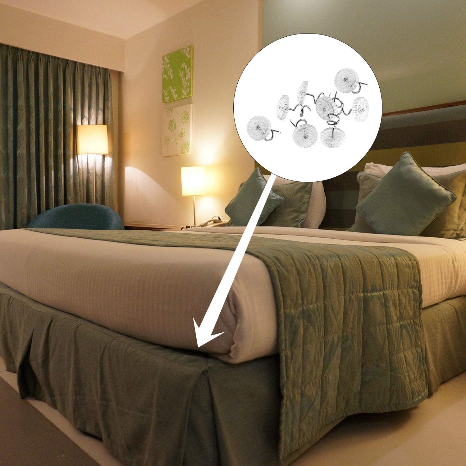 200-Piece Clear Twist Pins for Bedskirts Slipcovers Durable Nickel-Plated Steel with Storage Box