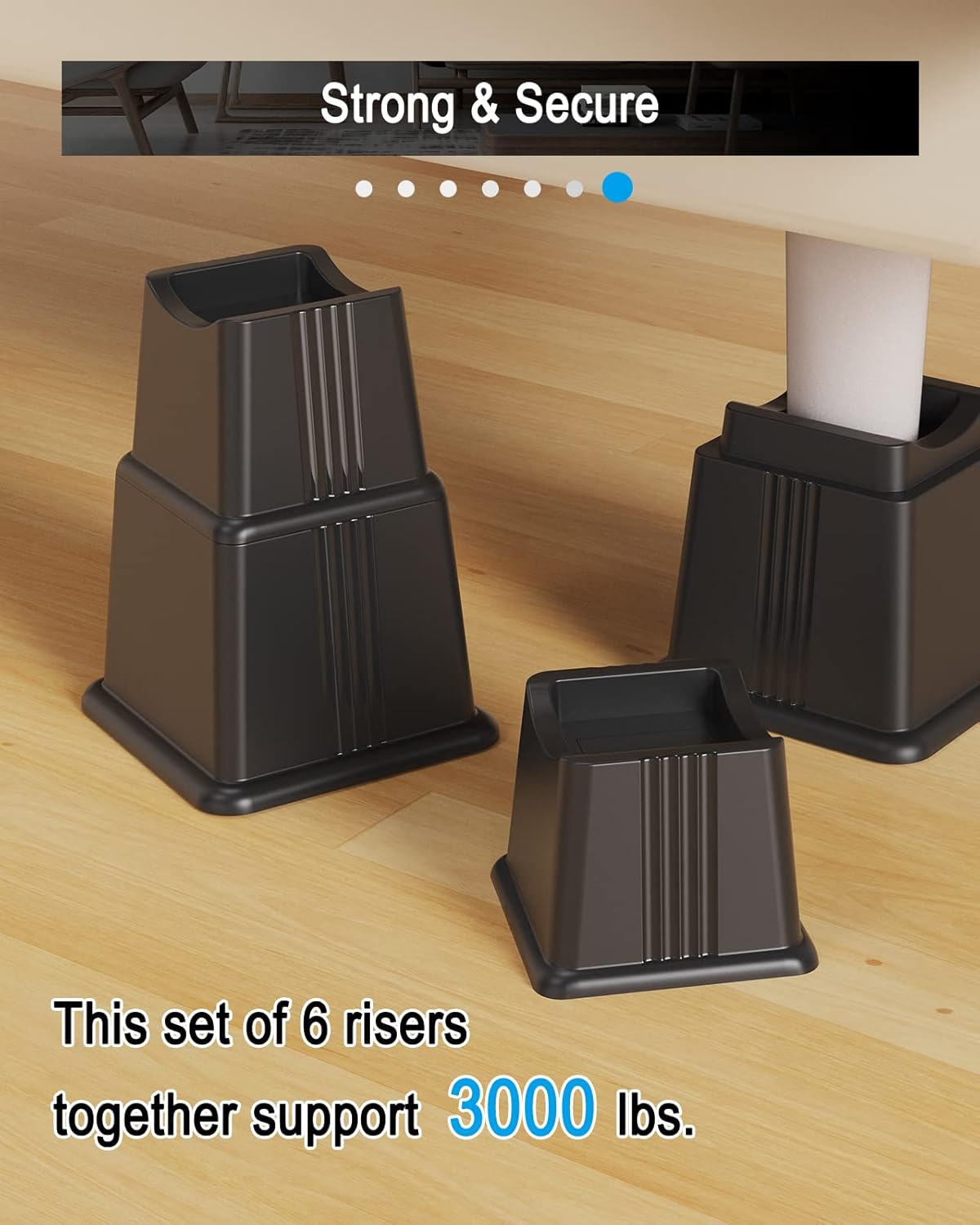 ZTON Adjustable Bed Risers - Up to 8 Height - Durable versatile for Sleep Sofa and Storage