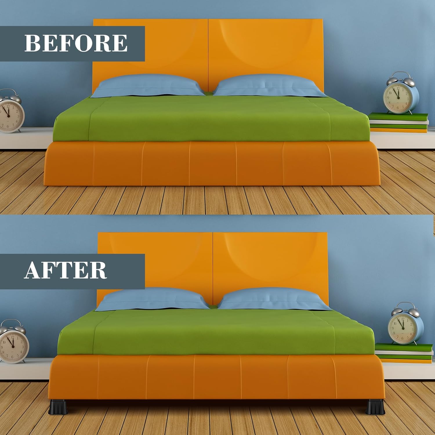 Durable 12-Piece 4-Inch Square Bed Riser with Anti-Slip Shock Absorption for Home Car Factory Dorm and More