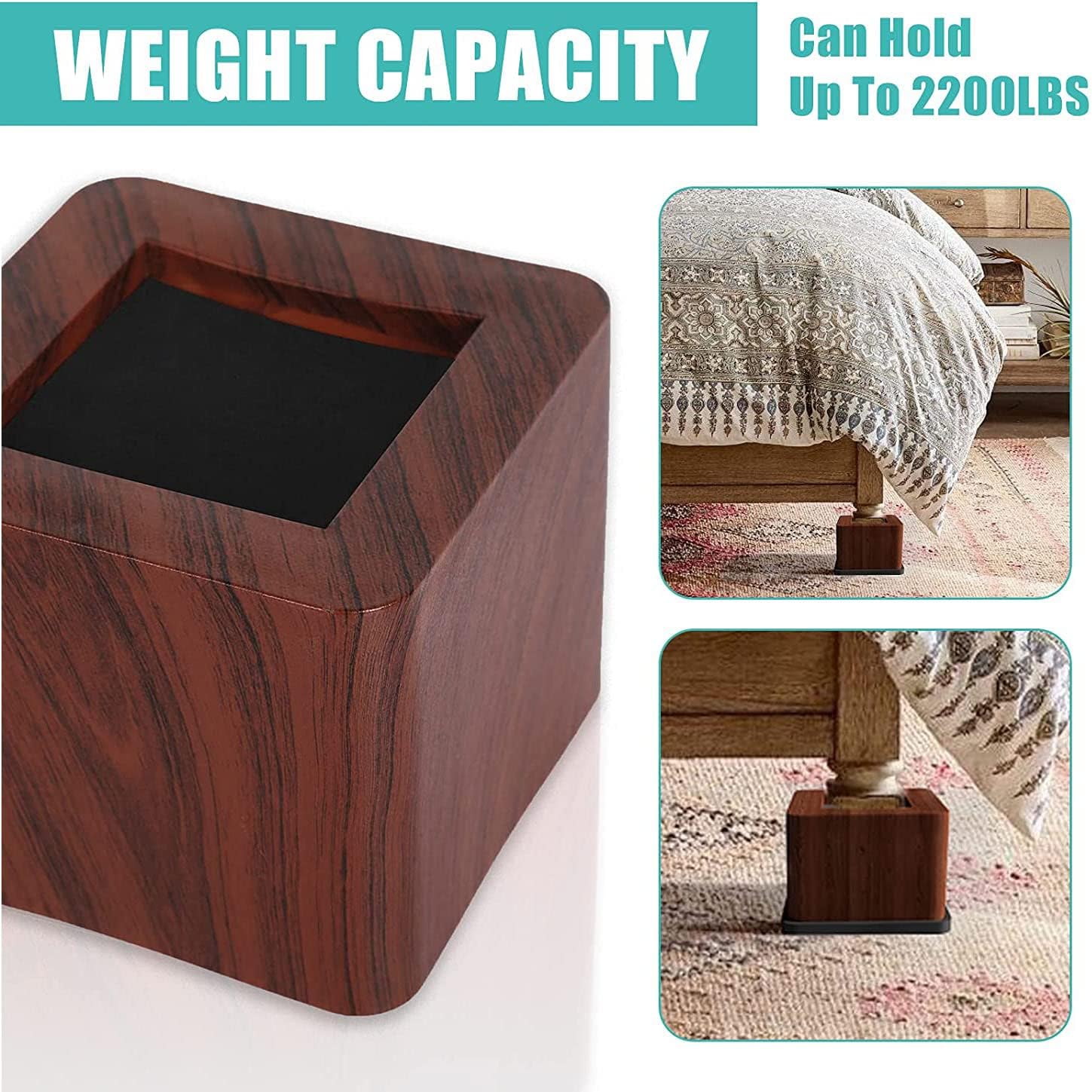 Set of 4 3-Inch Bed Risers Heavy Duty Stylish for Heavy Furniture