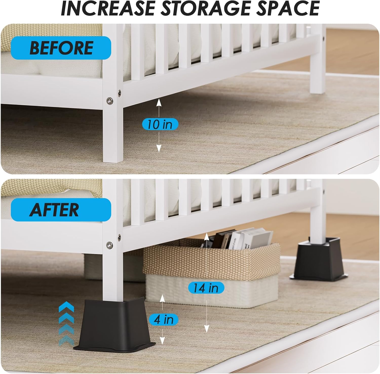 Premium 4-Inch PP Bed Risers - Heavy Duty and Slip-Resistant for Home and Office furniture