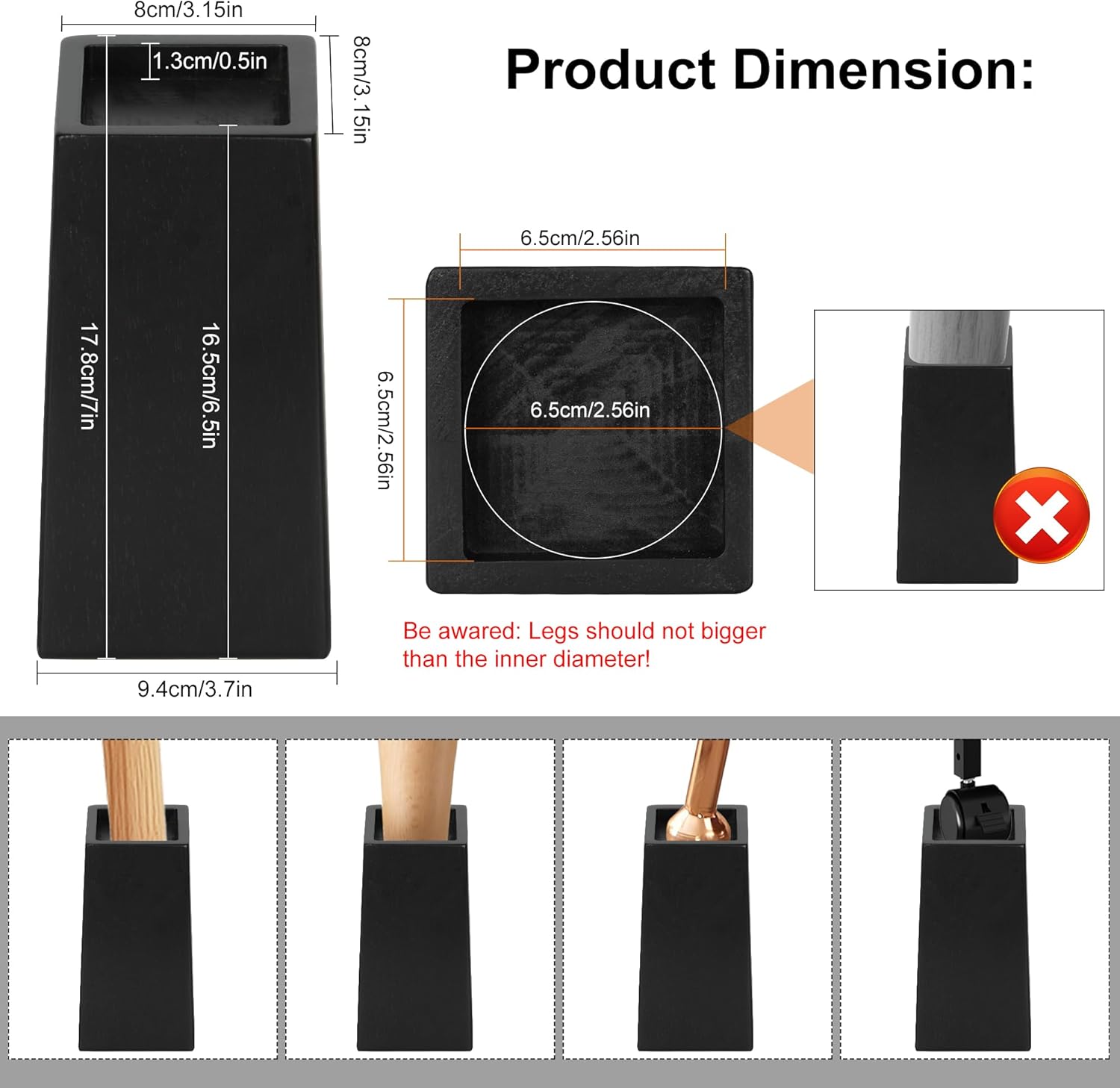 TQVAI Bed Risers - Durable Support for Sofa Desk Bed - Holds 2200 lbs with Non-Slip Pad