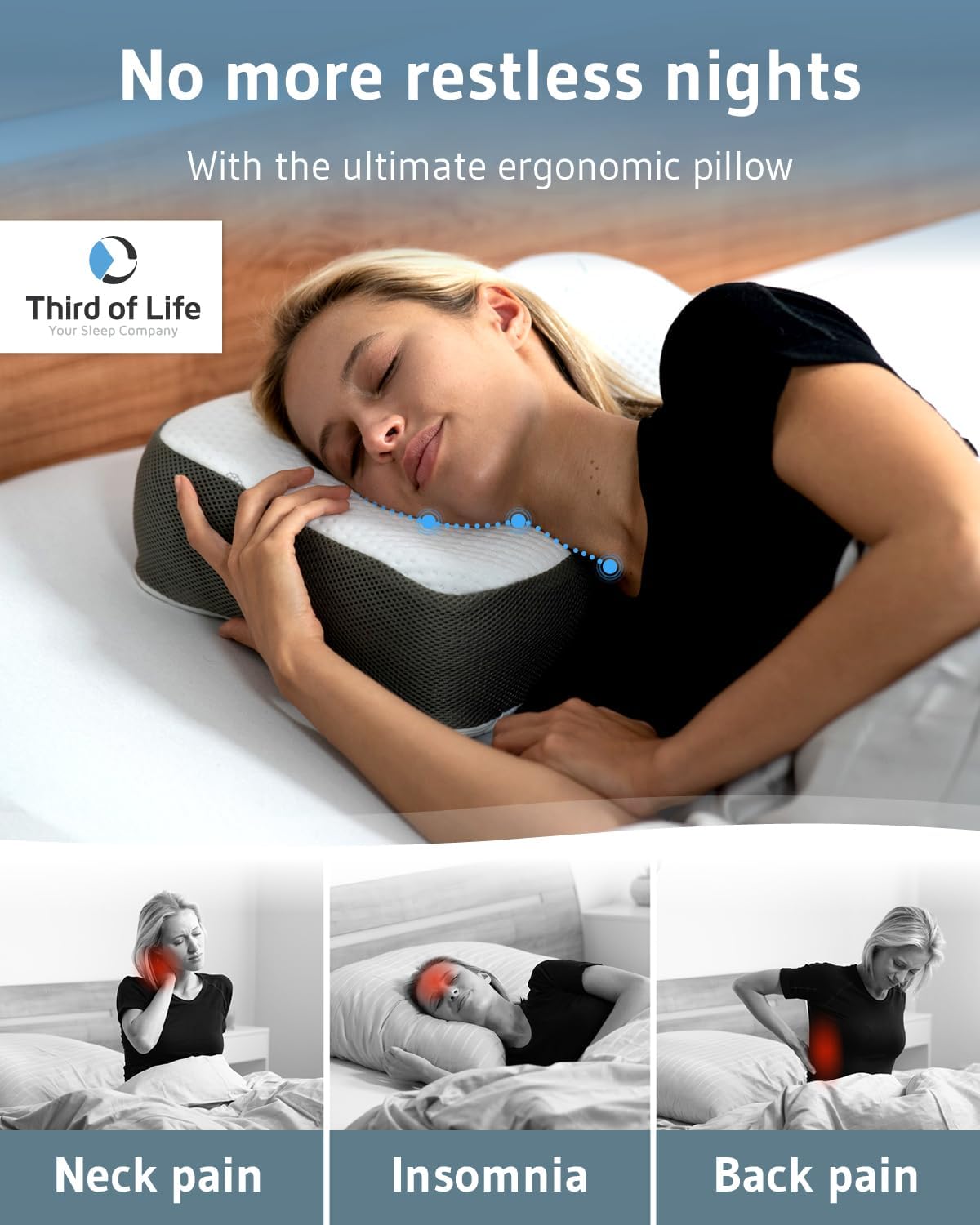 Memory Foam Travel Pillow with Activated Charcoal for Ergonomic Support and Stress Reduction by Third of Life