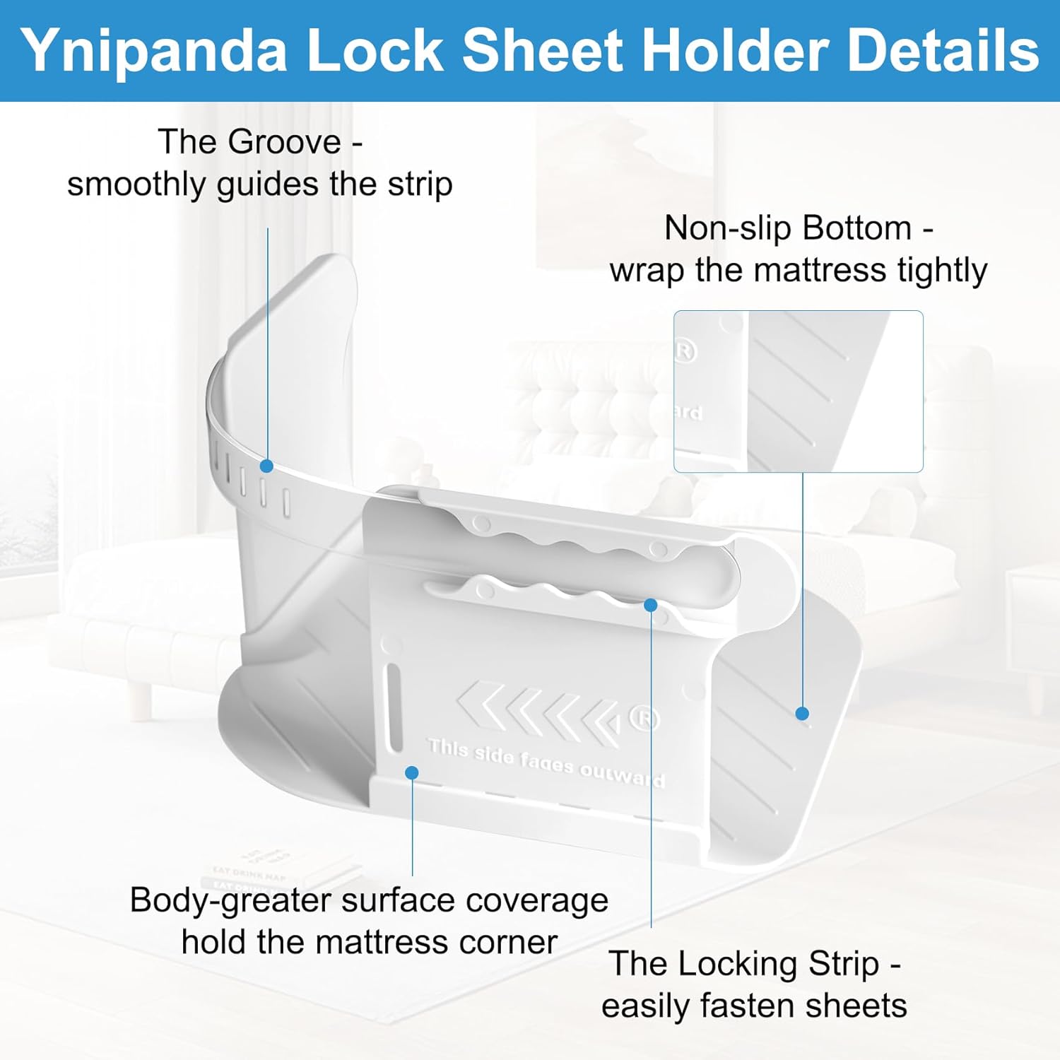 YnipandaHeavy-Duty Bed Sheet Holder with 4PCS Lock Strips for Mattress Keep Sheets Tight Secure in Place