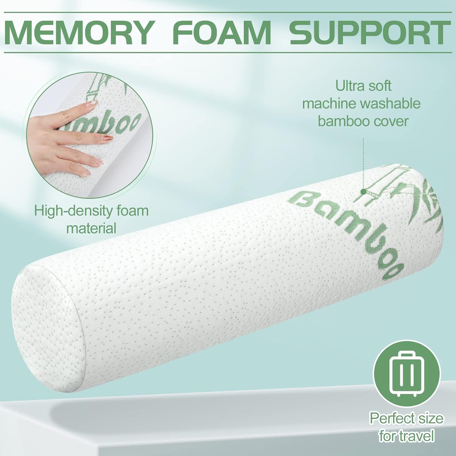 Bucherry Cervical Neck Roll Memory Foam Pillow - Supportive and Comfortable for Bed Travel and Yoga