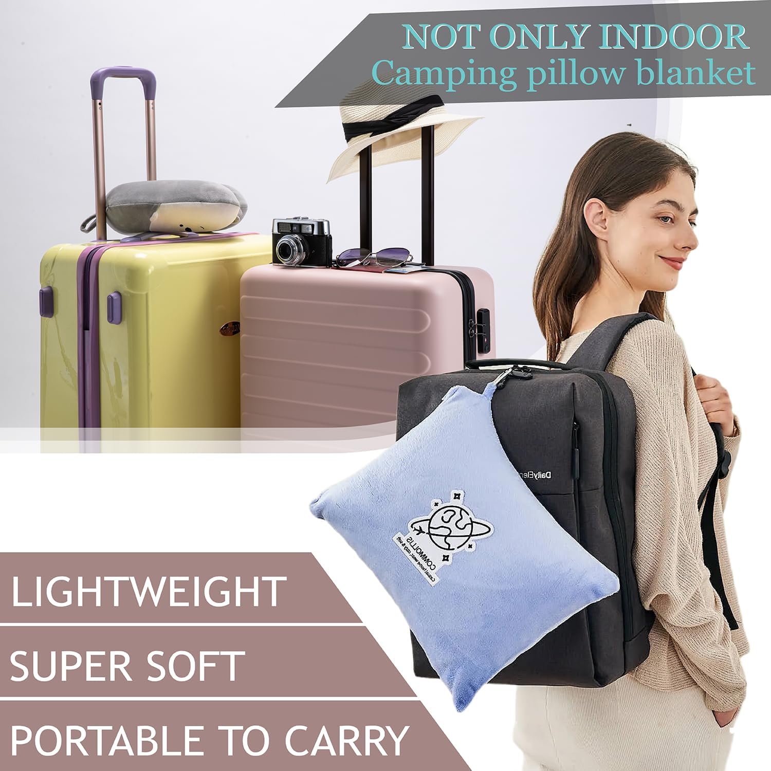 Commollis 2-in-1 Travel Blanket Pillow - Warm Sleep Solution for Flights Cars More