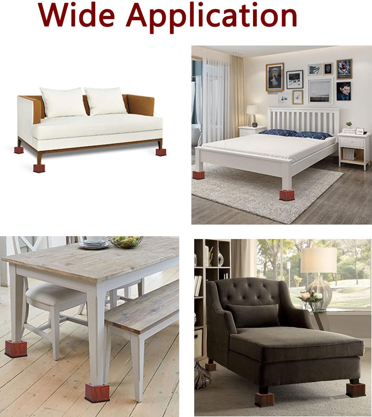 Set of 4 3-Inch Bed Risers Heavy Duty Stylish for Heavy Furniture
