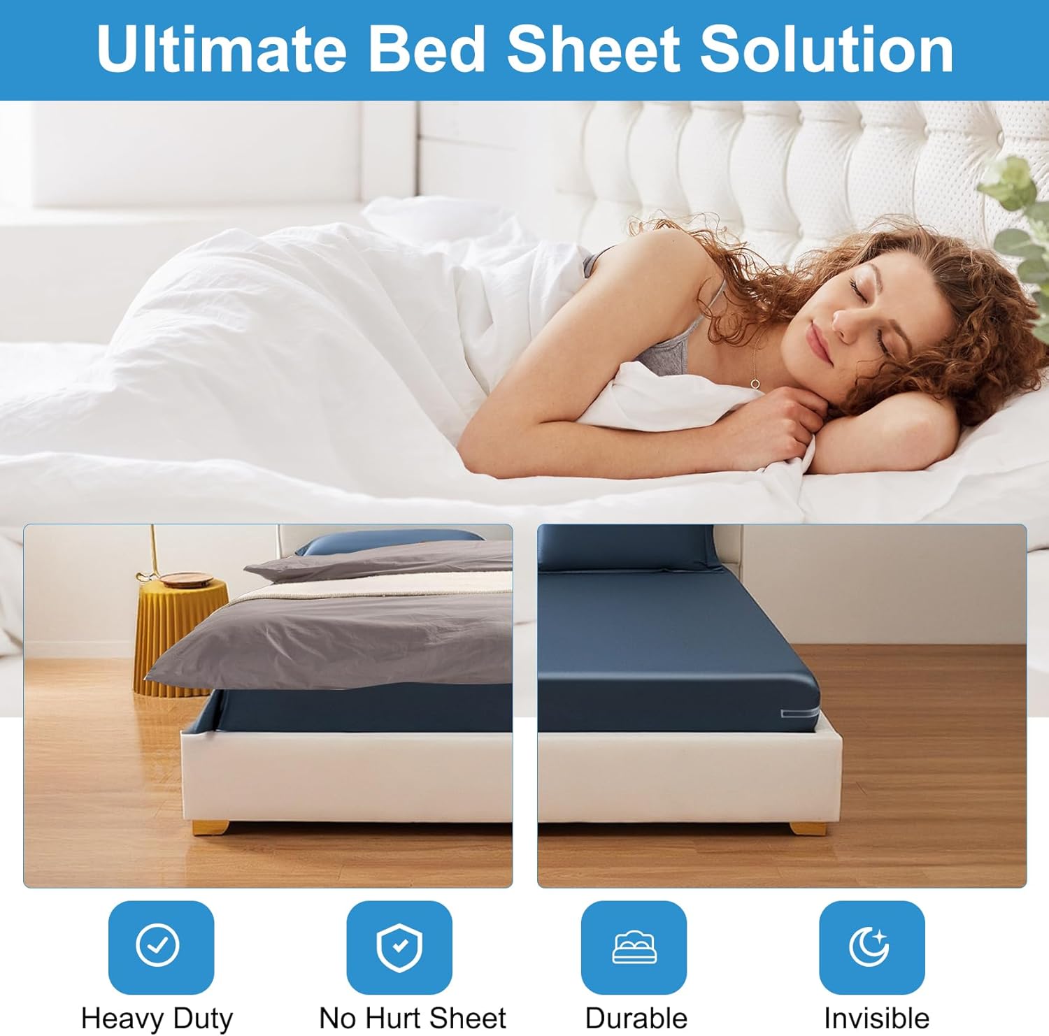YnipandaHeavy-Duty Bed Sheet Holder with 4PCS Lock Strips for Mattress Keep Sheets Tight Secure in Place