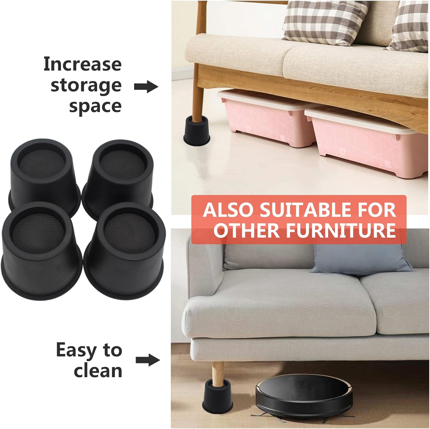 HANIHUA 9 Pack Bed Risers - 4 Heavy Duty for Sofa Bed Desk 3600 lbs Capacity Anti-Slip