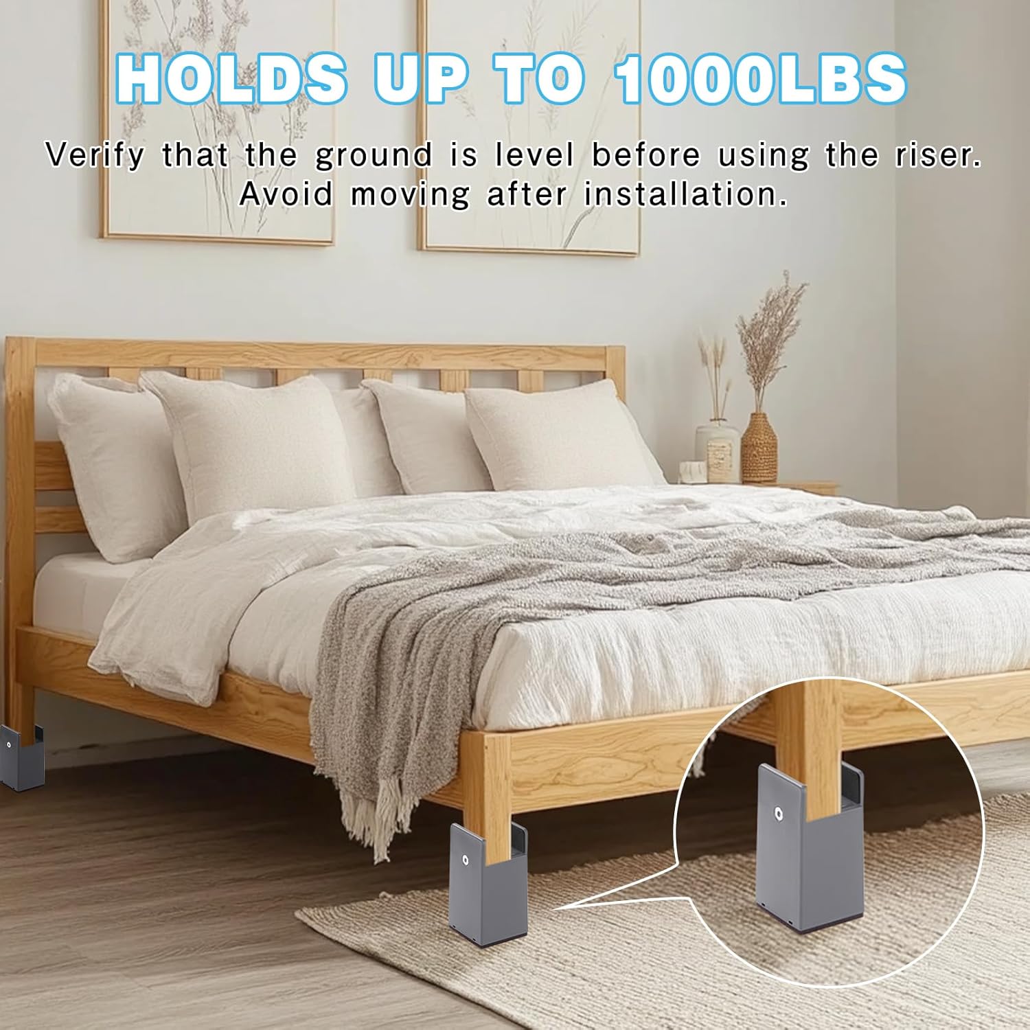SEISSO Heavy-Duty 4-Piece Bed Risers Adjustable 4 Tall for 1000 lbs