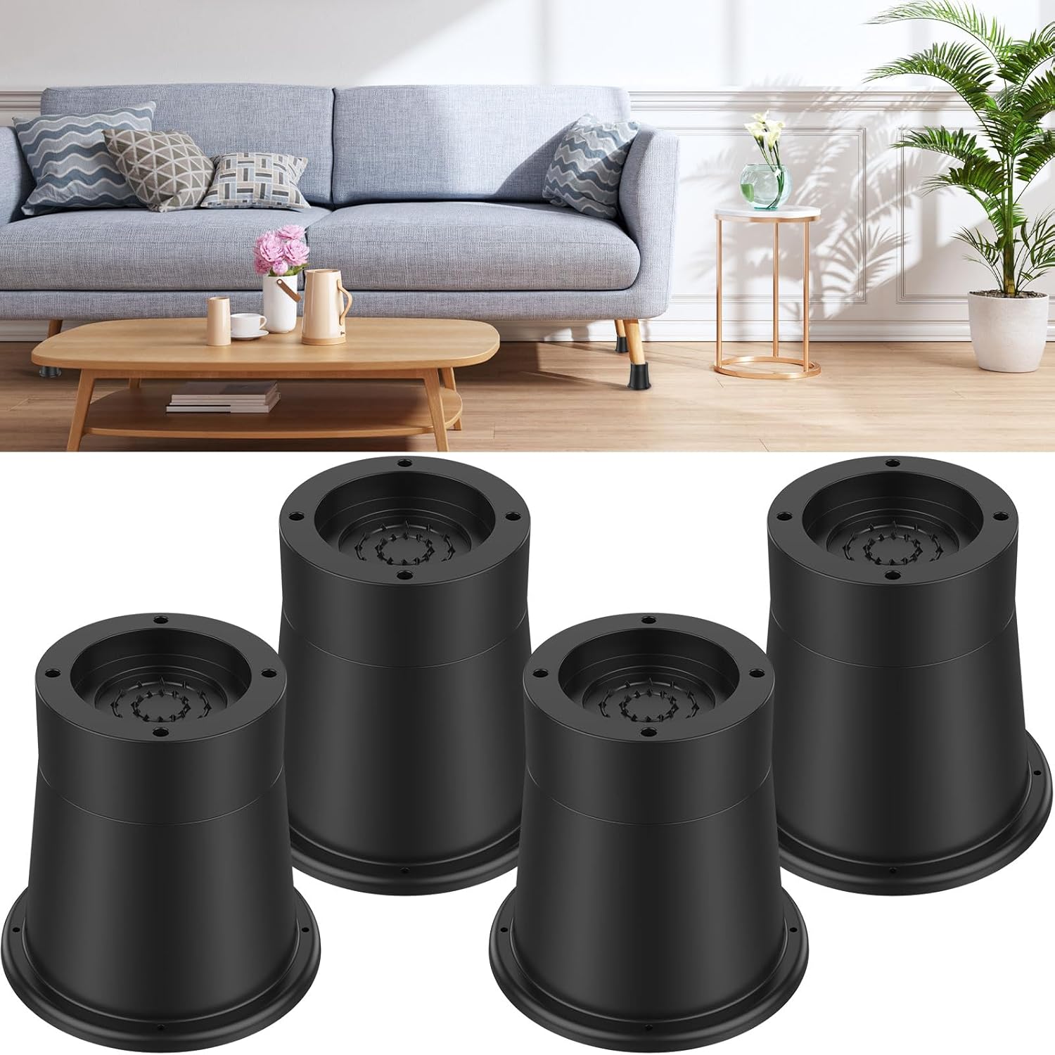 Adjustable Bed Risers for Beds Non-Slip Vibration Reduction 4-Pack Bed Riser Set