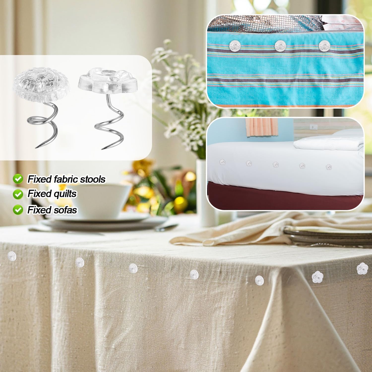 Gosknor 100-Piece Bed Skirt Pins with Unique Clear Heads for Slipcovers and Upholstery