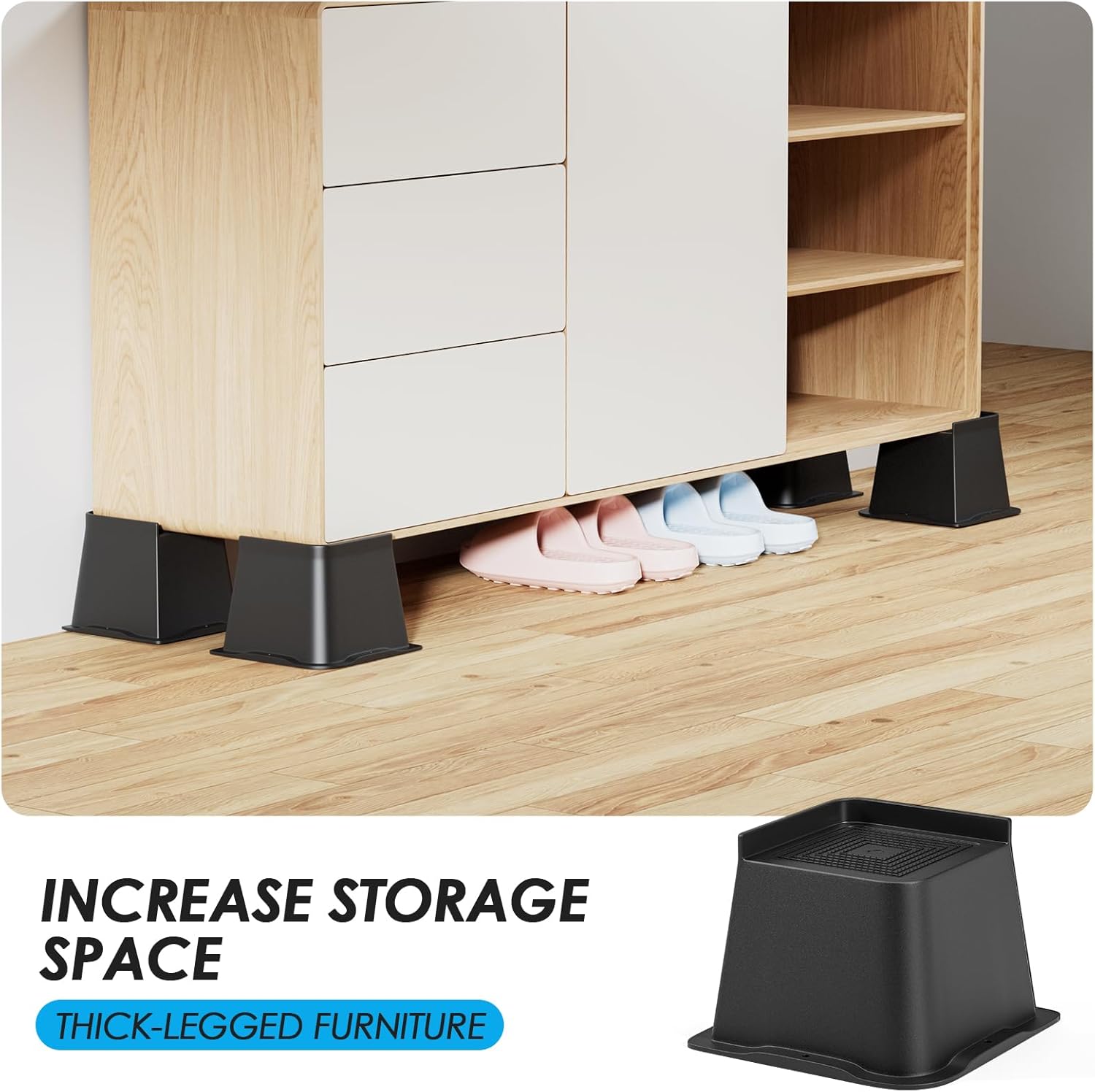 Premium 4-Inch PP Bed Risers - Heavy Duty and Slip-Resistant for Home and Office furniture