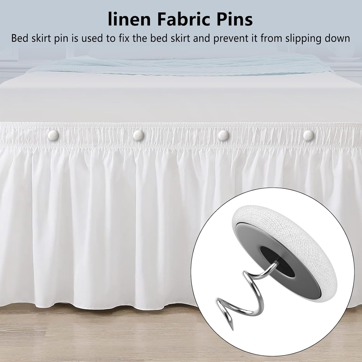 AHAILUOO 12 Colors 100 Fabric Covered Button Twist Pins for Sofa Upholstery and Bed Skirts - Rice White