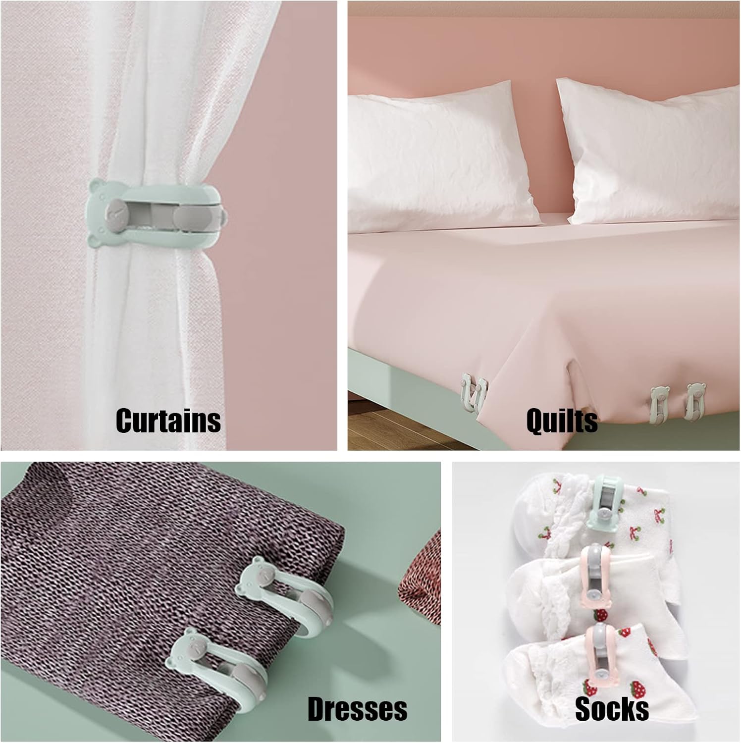 Suxgumoe Bear-shaped Duvet Cover Clips 6PCS Anti-Slip Quilt Fastener No Need for Pins Green