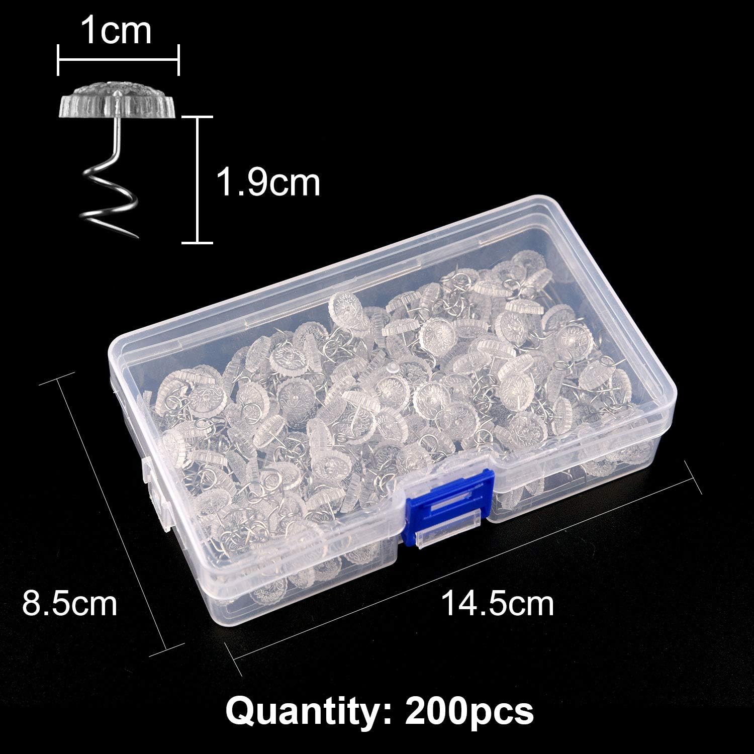 200-Piece Clear Twist Pins for Bedskirts Slipcovers Durable Nickel-Plated Steel with Storage Box