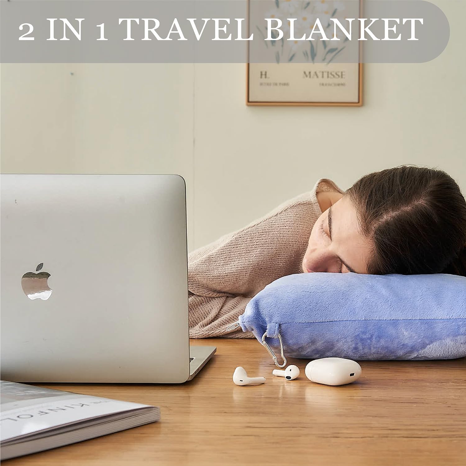Commollis 2-in-1 Travel Blanket Pillow - Warm Sleep Solution for Flights Cars More