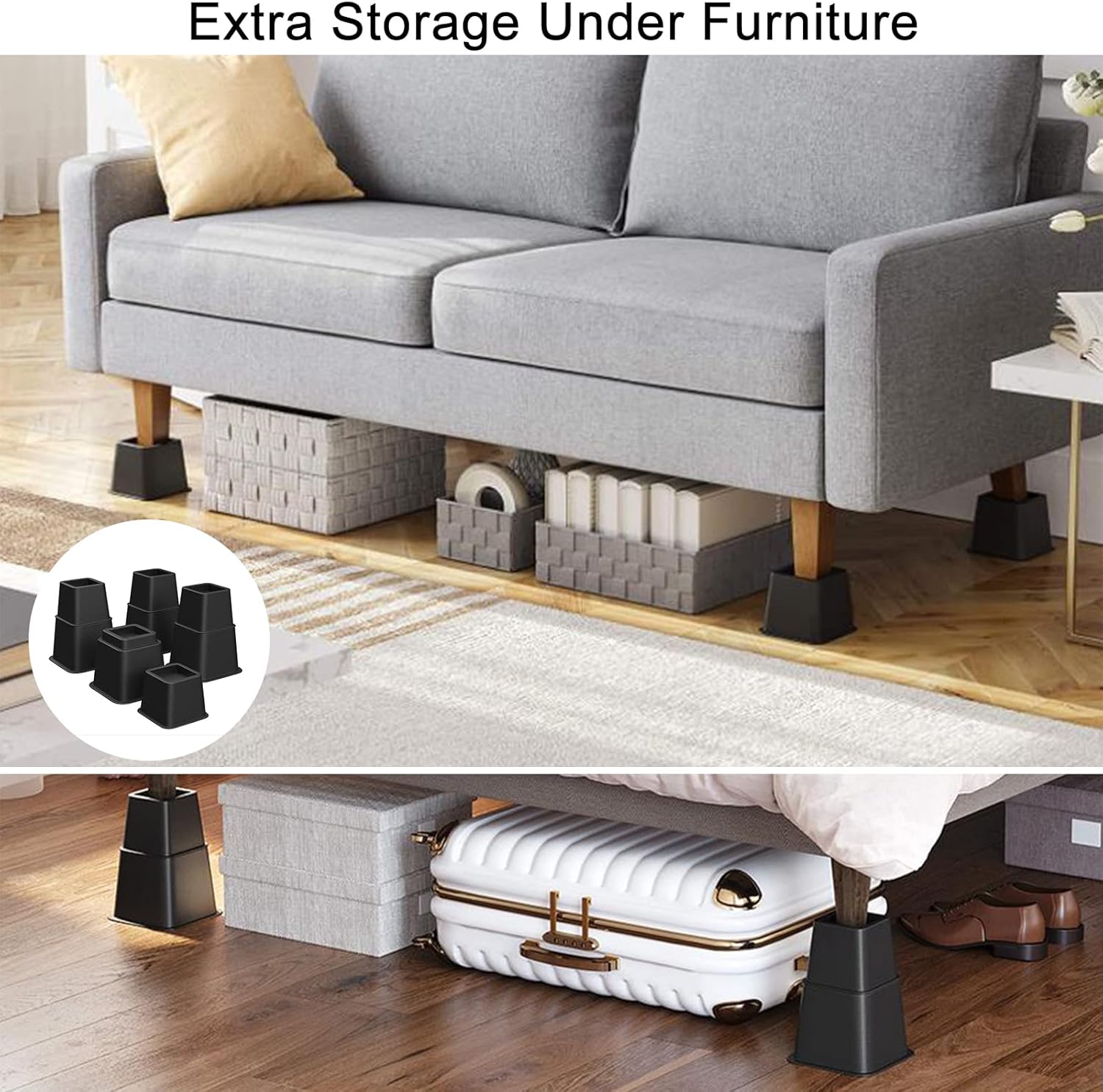 Equal to 1300 lbs bed risers stackable bed furniture risers heights of 4- 6- and 9-inch in US