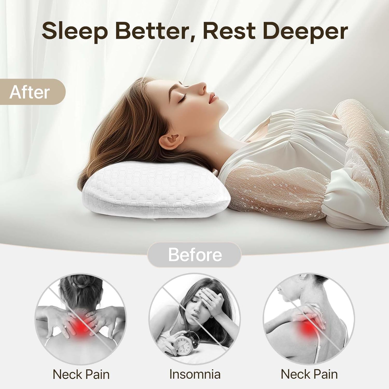 Isuke Ergonomic 3-Layer Adjustable Cervical Neck Pillow for Back Side Stomach Sleepers White