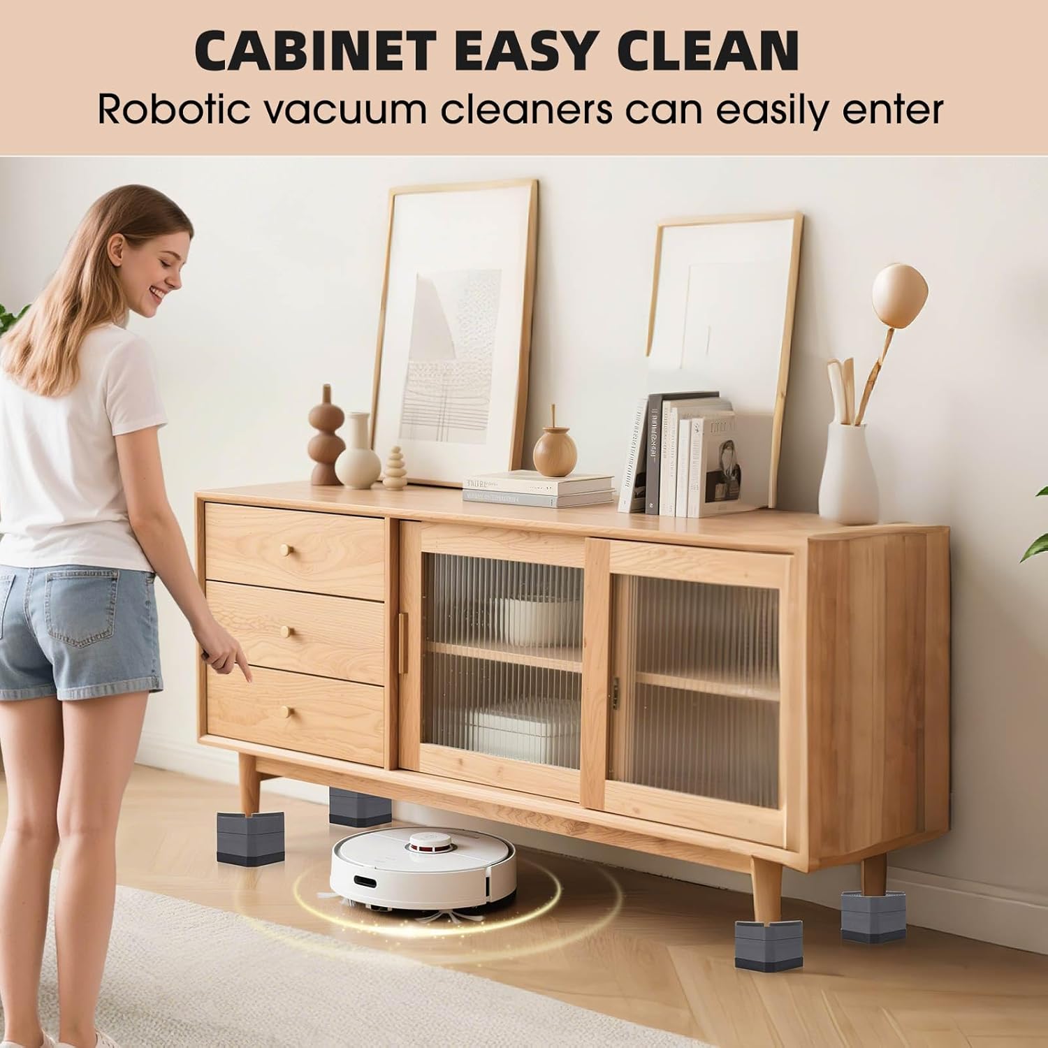 Adjustable Bed Riser for 15-3 inches Durable Non-Slip for Beds Sofas Load up to 4000 lbs Grey