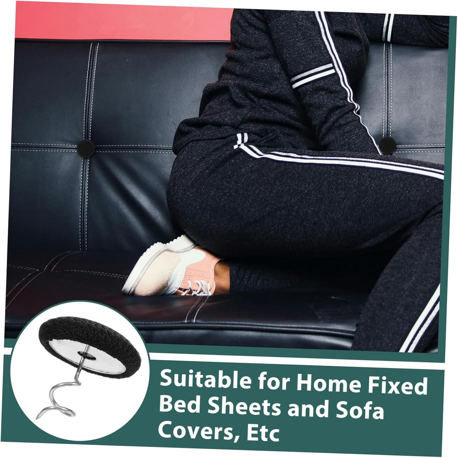 Mikinona 30-Piece Stainless Steel Bed Skirt Pins with Fabric Cover Durable Antislip Extensions for Slipcovers Furniture